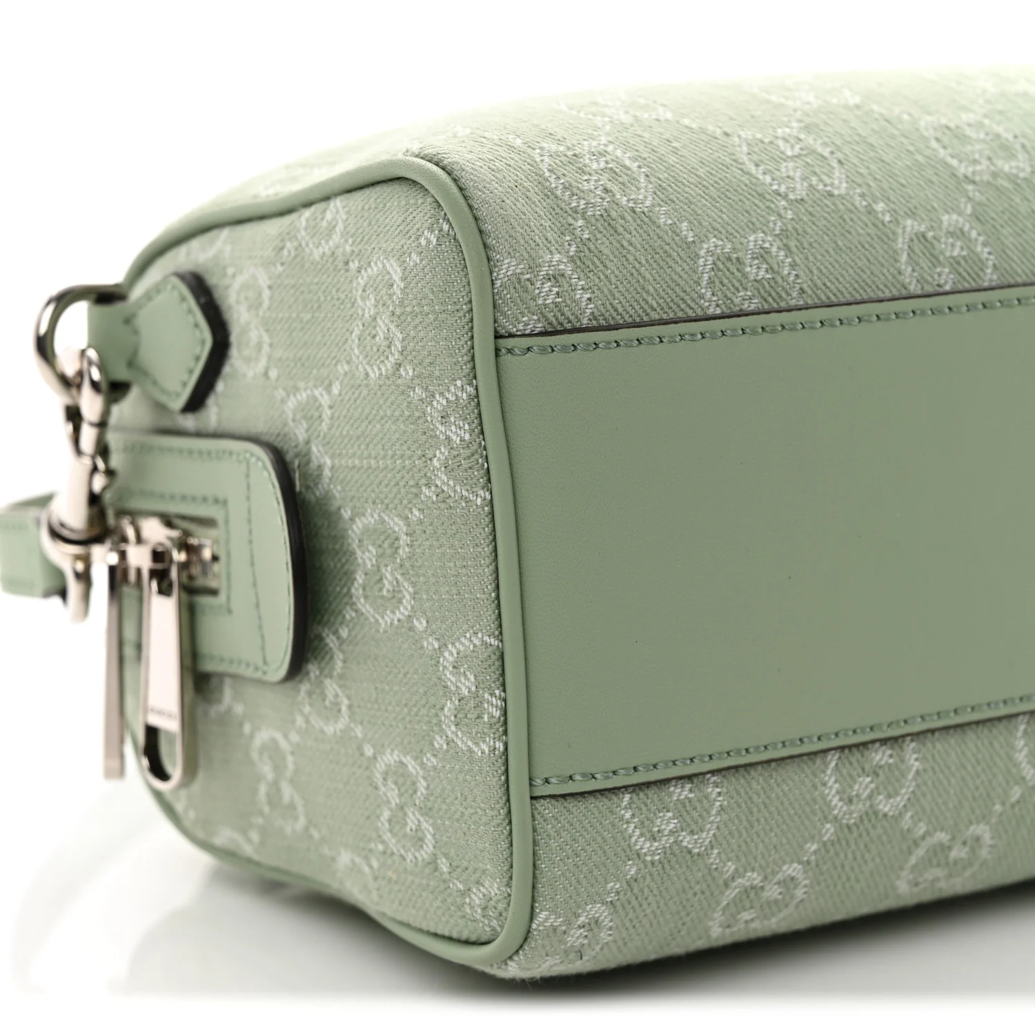 Denim GG Monogram Calfskin Mini Ophidia Top Handle Bag Pale Green