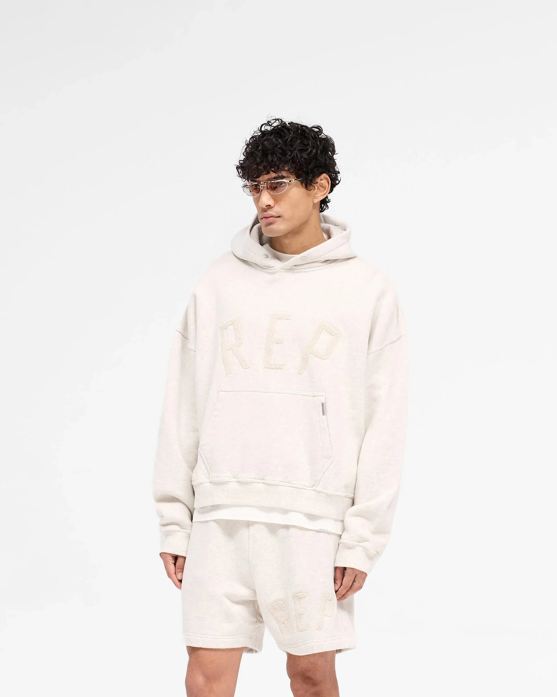 Rep Applique Hoodie - Cream Marl