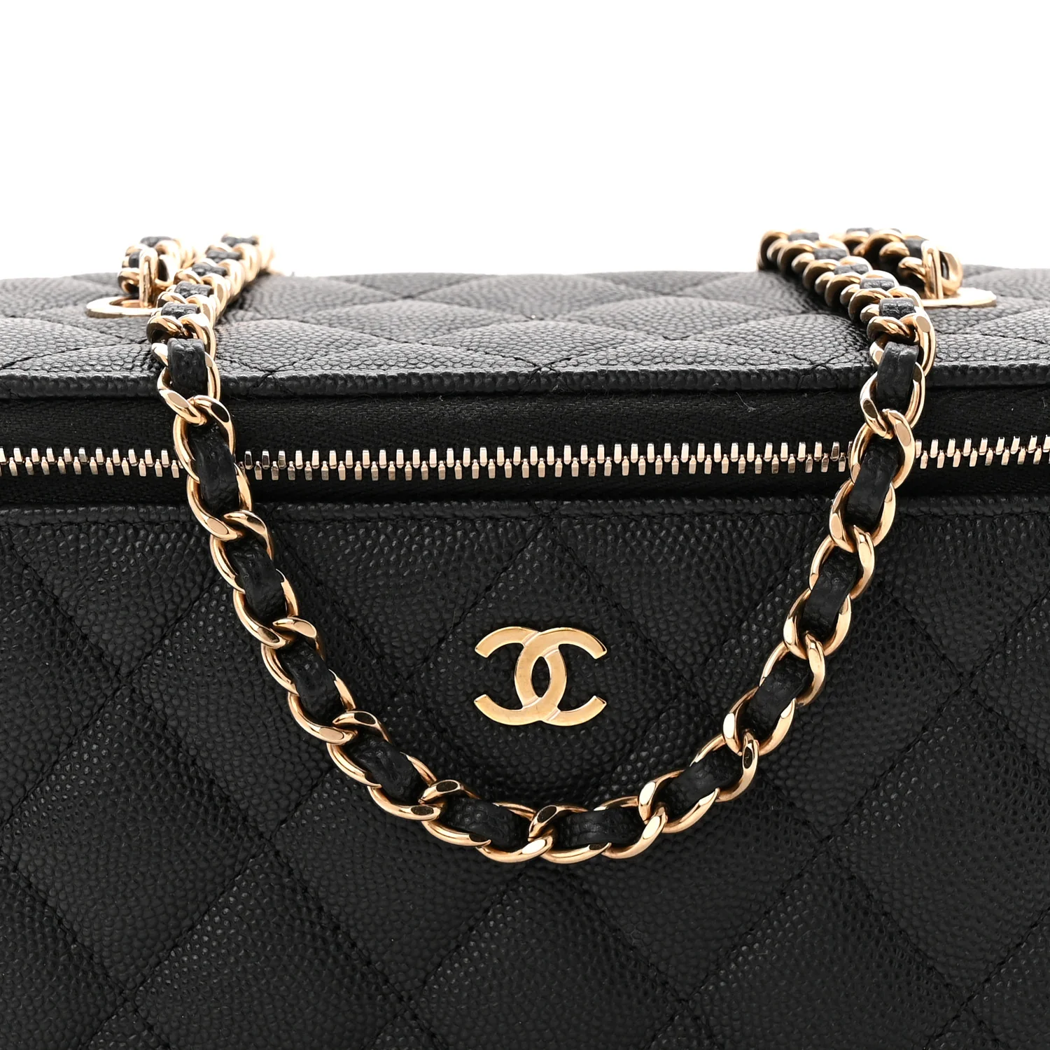 Caviar Quilted Small Vanity Case With Chain Black