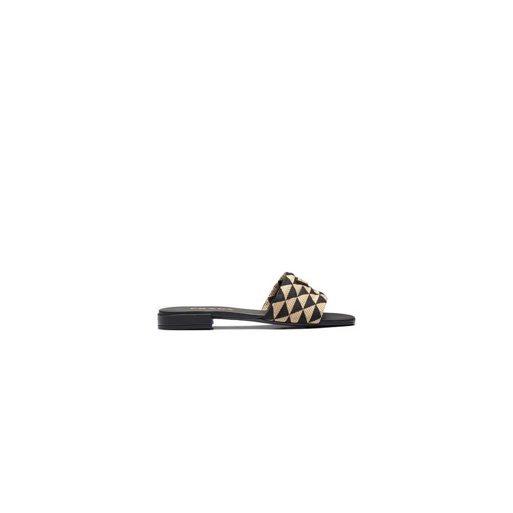 Prada Embroidered fabric slides