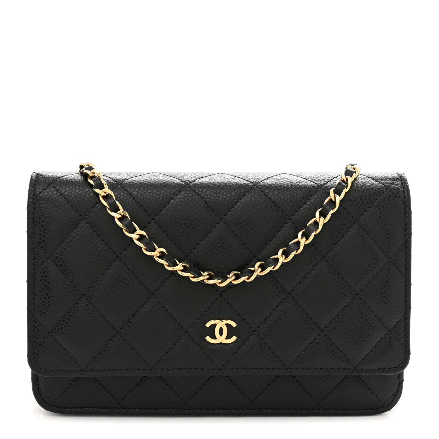 Caviar Quilted Wallet on Chain WOC Black