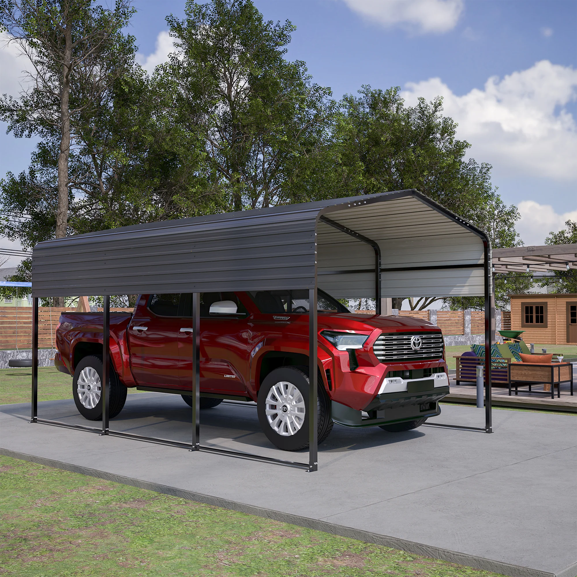 AECOJOY 10x15 Metal Carport Carports with Enhanced Base Heavy Duty Garage Outdoor Galvanized Car Shelte