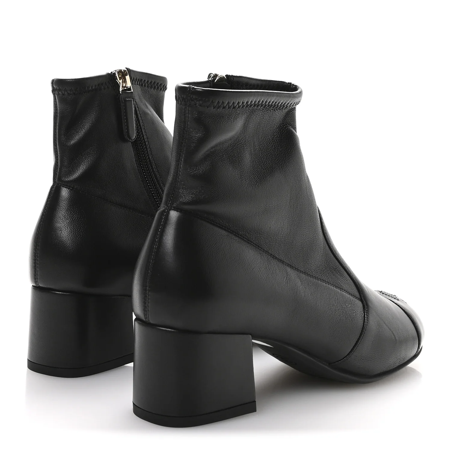 Stretch Lambskin Cap Toe CC Uniform Short Boots 36.5 Black