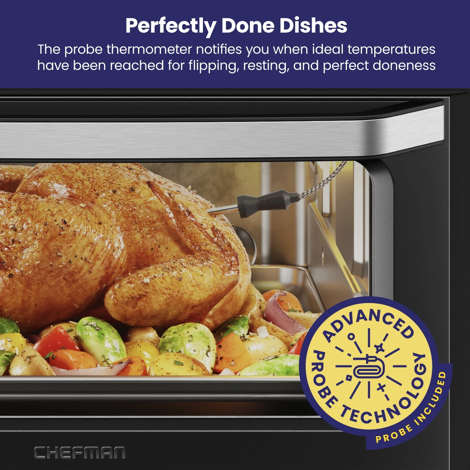 Chefman 12 - in - 1 Air Fryer Oven Combo W/ Probe Thermometer, 20 Qt Capacity, Black Stainless Steel