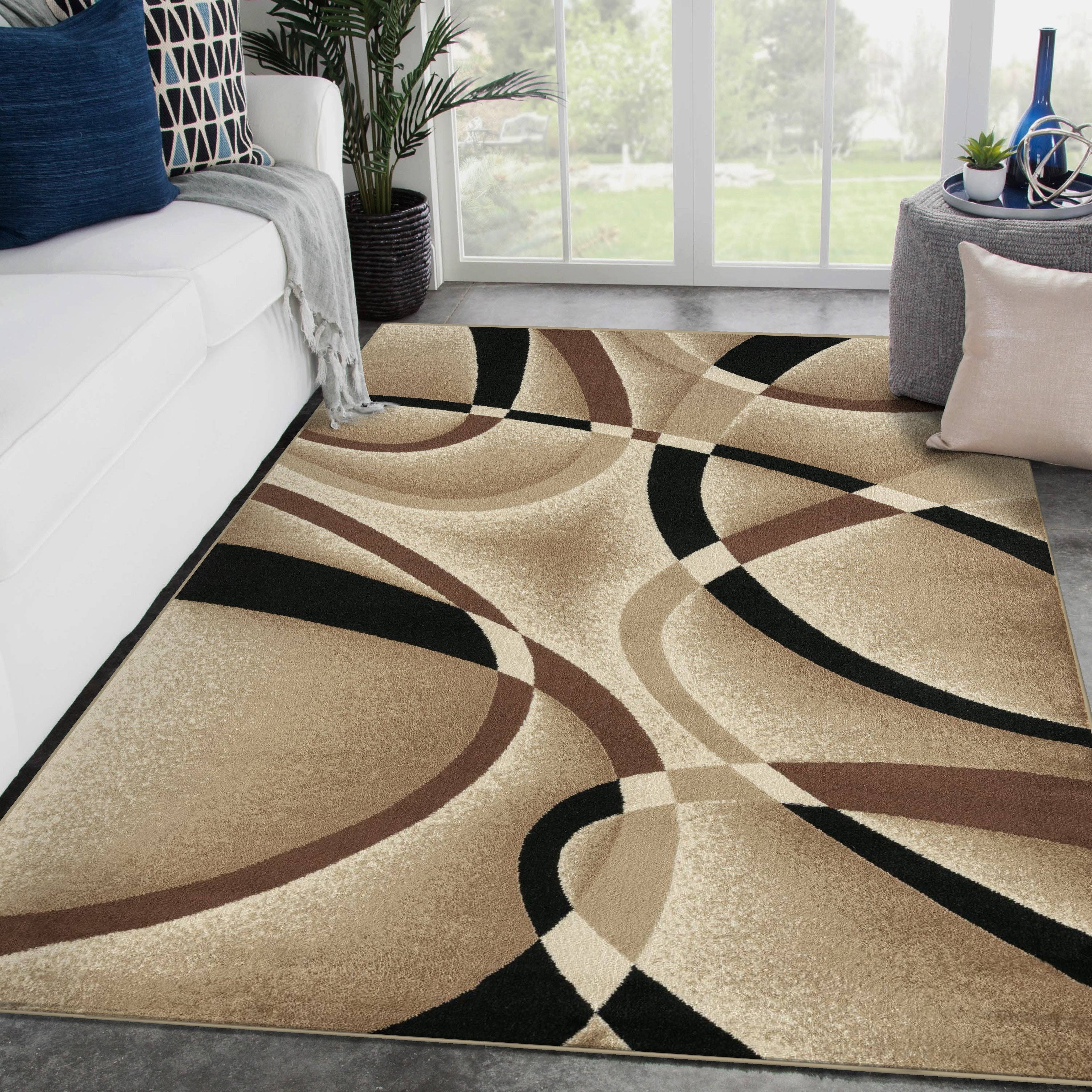Persian Rugs 2305 Beige Modern Abstract Area Rug 2x7, Brown