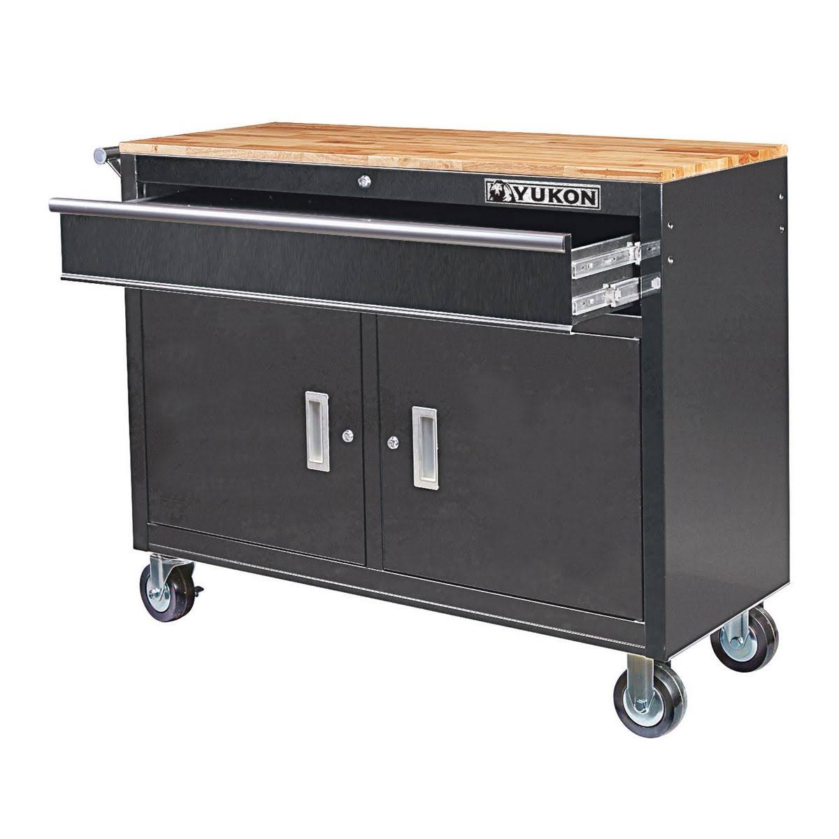 Yukon 46 in. Mobile Tool Storage Cabinet with Wood Top Workbench 64012-Instock