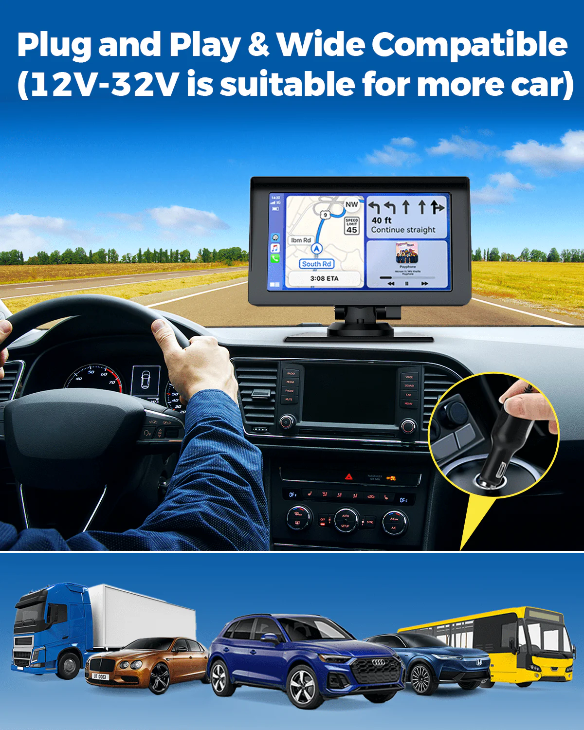 Wireless Apple Carplay Android Auto Car Stereo with Bluetooth, 7'' Touchscreen Carplay Car Radio with Siri, AUX, FM, Multimedia Player, GPS Navigation - Image 3
