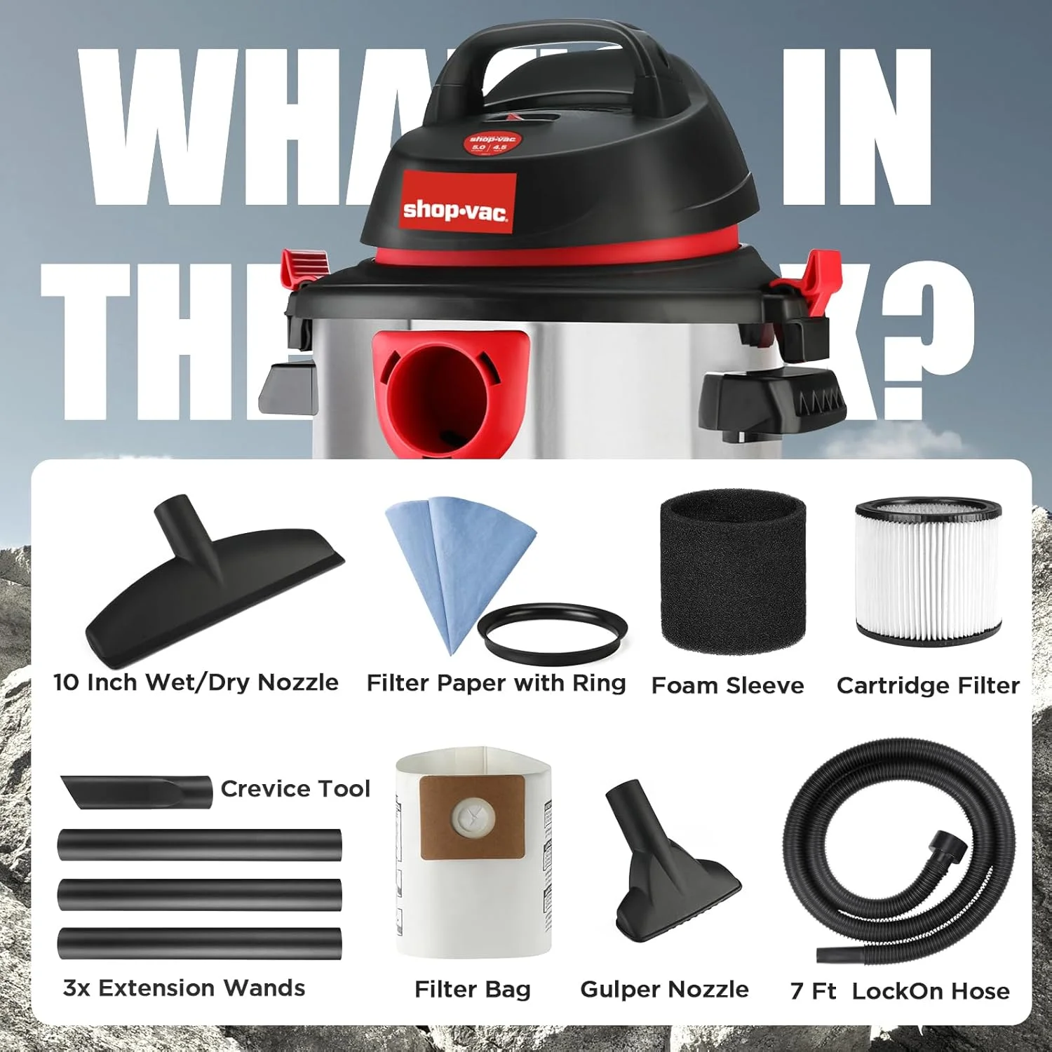 5989300, 5 Gallon, 4.5 HP Electric Corded Wet/Dry Vacuum Cleaner for Garage, Silver(None) - Image 6
