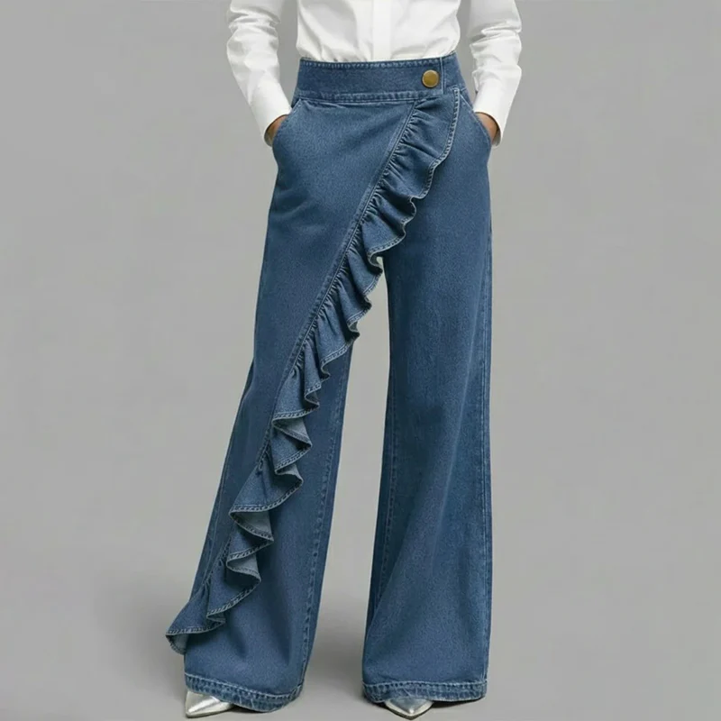Jean large asymétrique avec volants