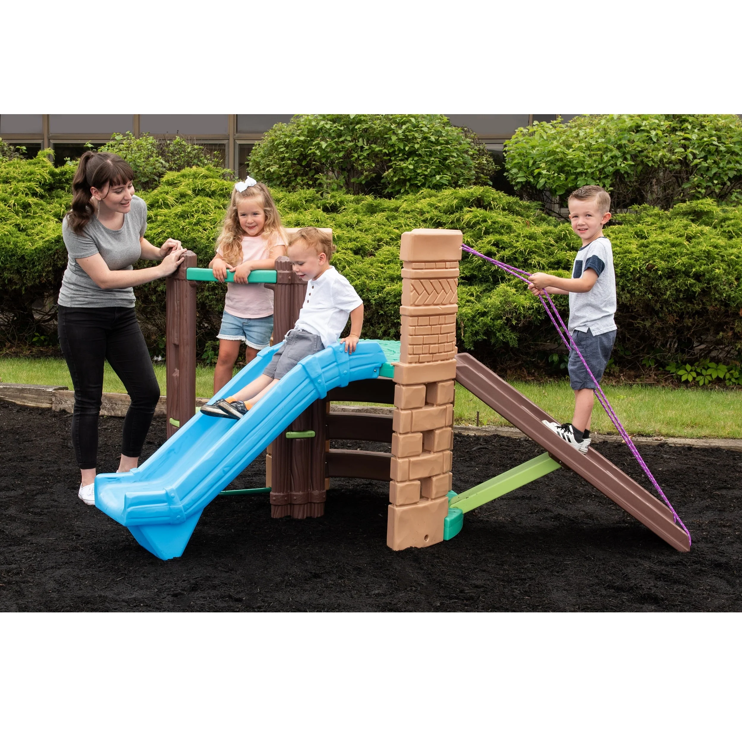 Little Tikes 2 - in - 1 Castle Playground Climber and Slide with Ladder and Plank, Fits up to 3 Kids, Indoor and Outdoor Backyard Playground Set, Multicolor - for Toddlers Boys Girls Ages 3 4 5+