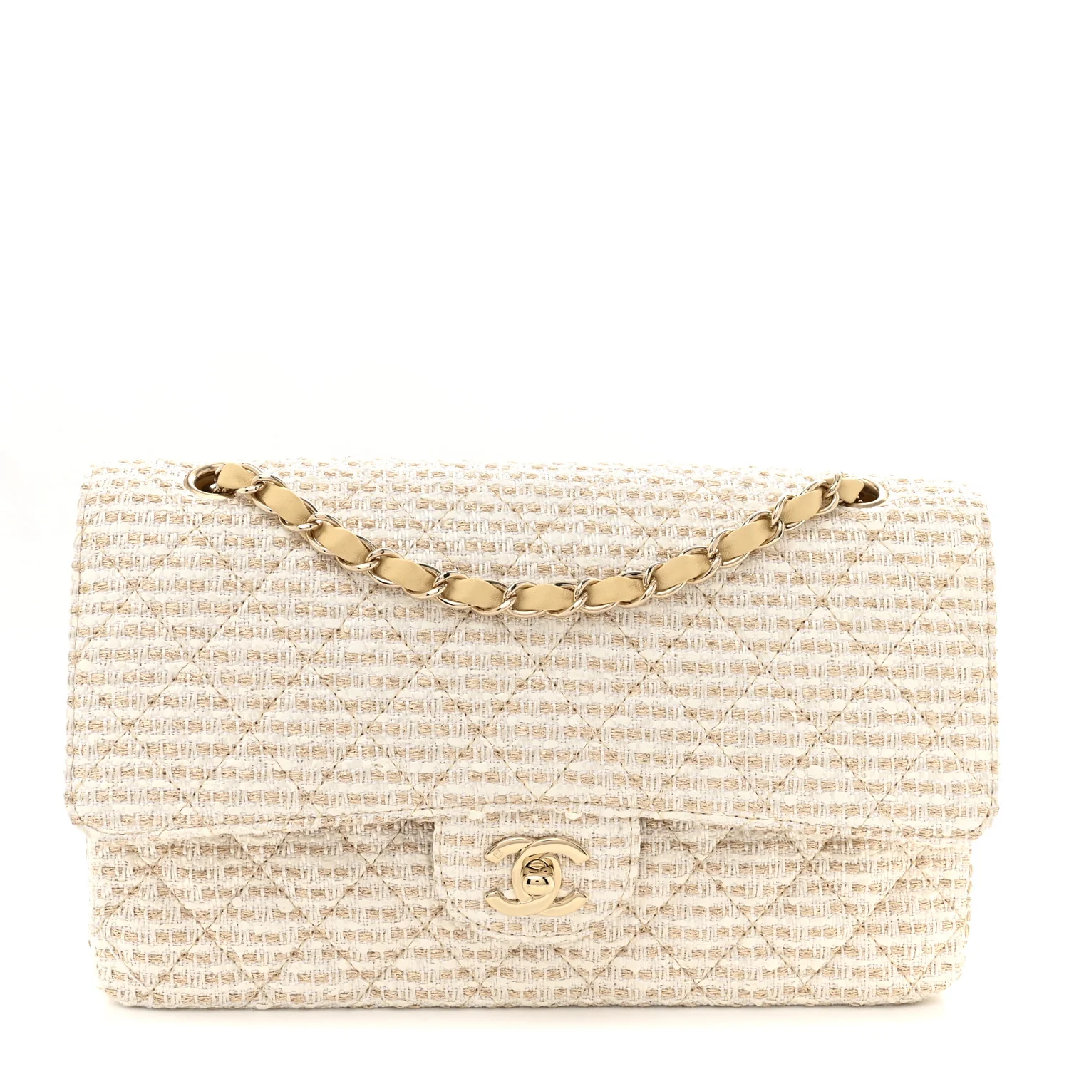 Tweed Medium Double Flap White