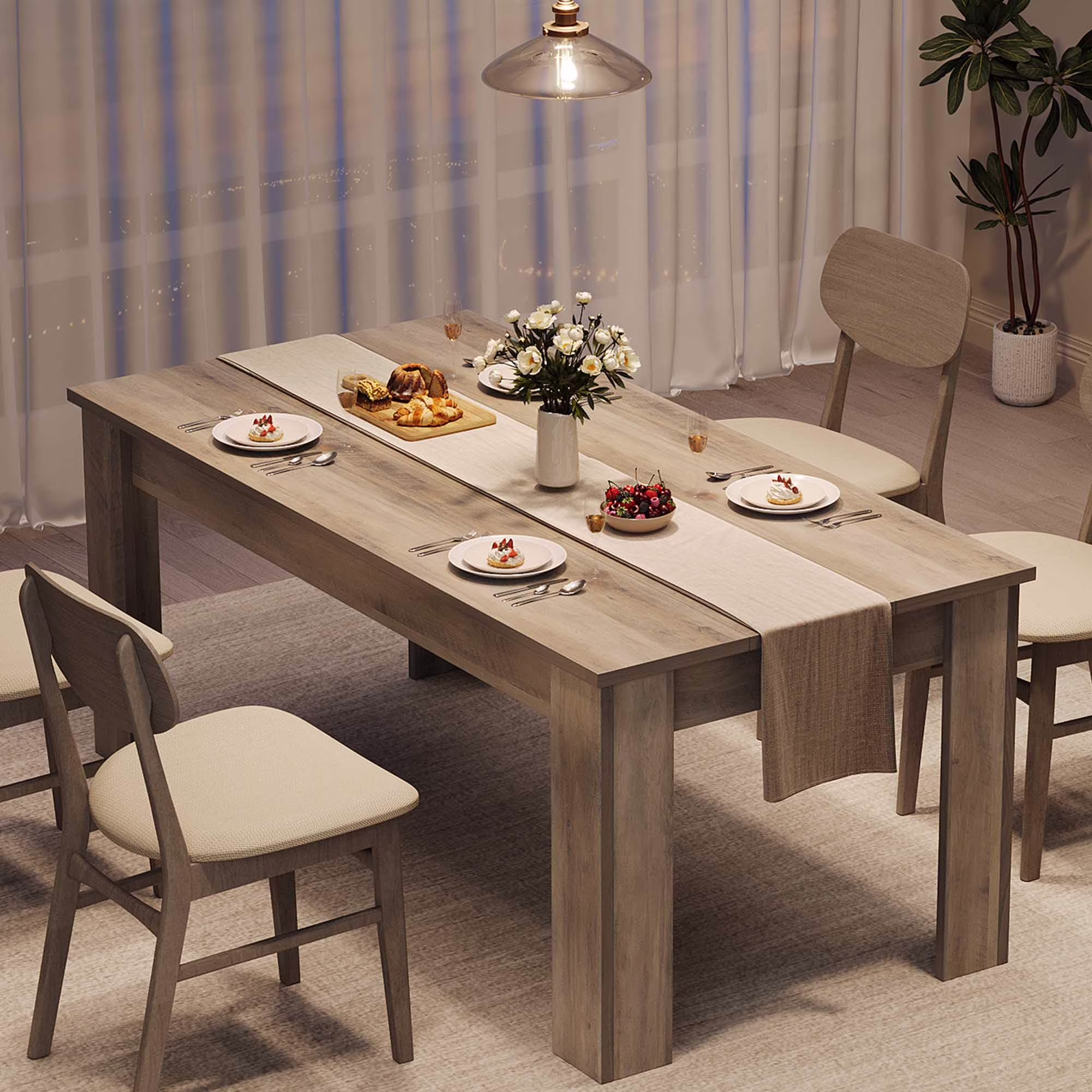 Dining Table for 4-6,63-inch Dining Tables for 4,Farmhouse Kitchen Table with Large Tabletop,Rectangular Dining Room Table,Kitchen Dining Table Dinner Table for Kitchen,Living Room��Only table��(grey-1.18" Thickened Tabletop) - Image 7