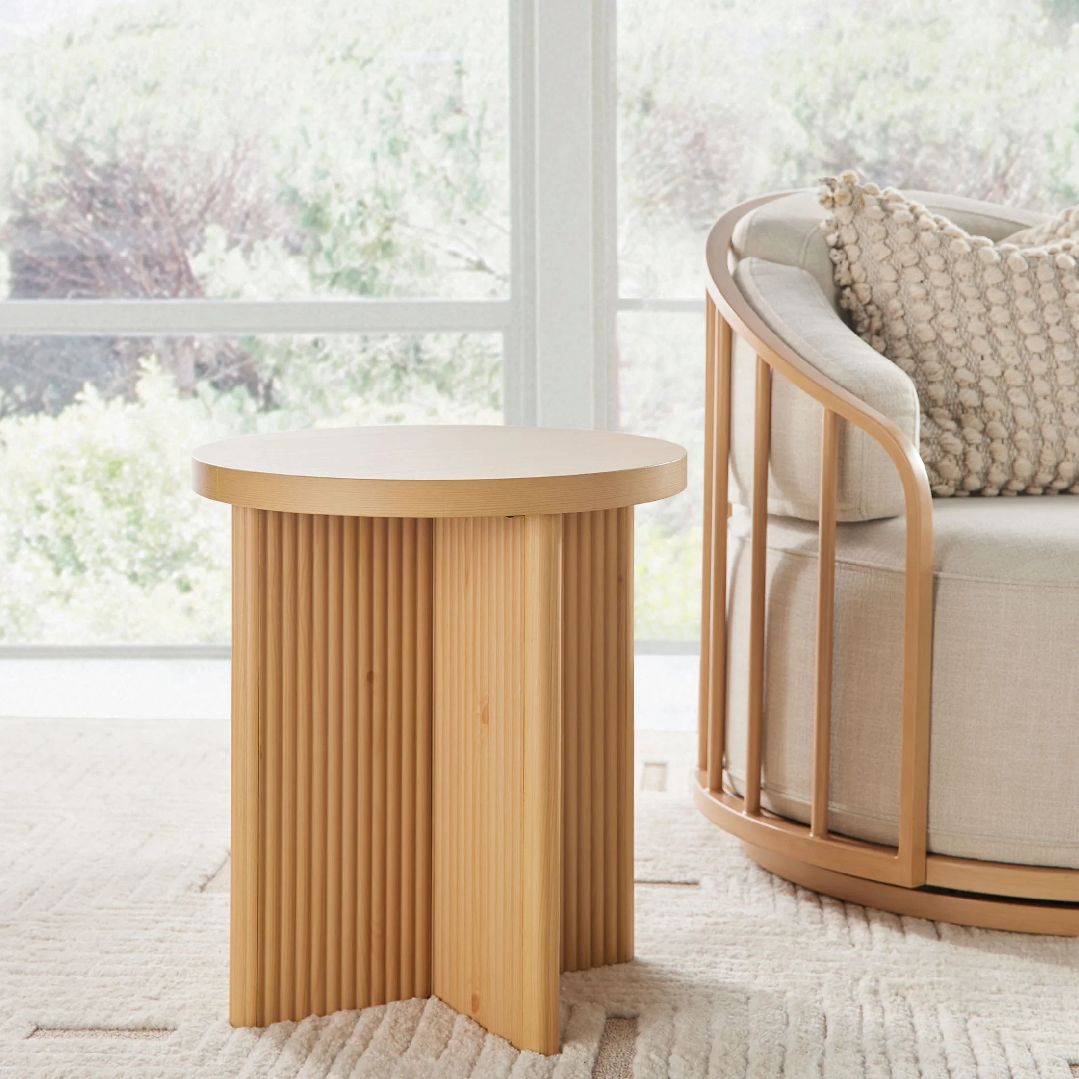Better Homes & Gardens Lillian Fluted End Table, Natural Pine Finish
