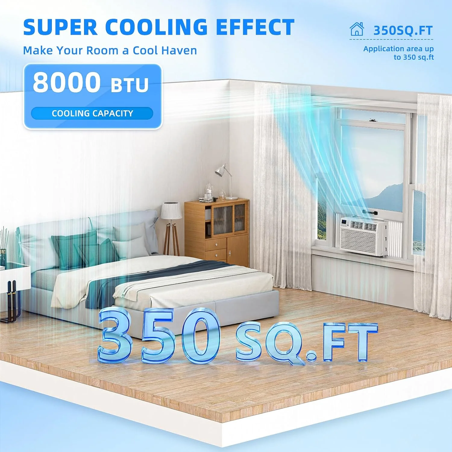 Climatiseur de fenêtre Antarctic Star 12 000 BTU en forme de U, refroidit jusqu'à 550 pi² avec 6 modes, minuterie 24 h, climatiseur de fenêtre ultra silencieux