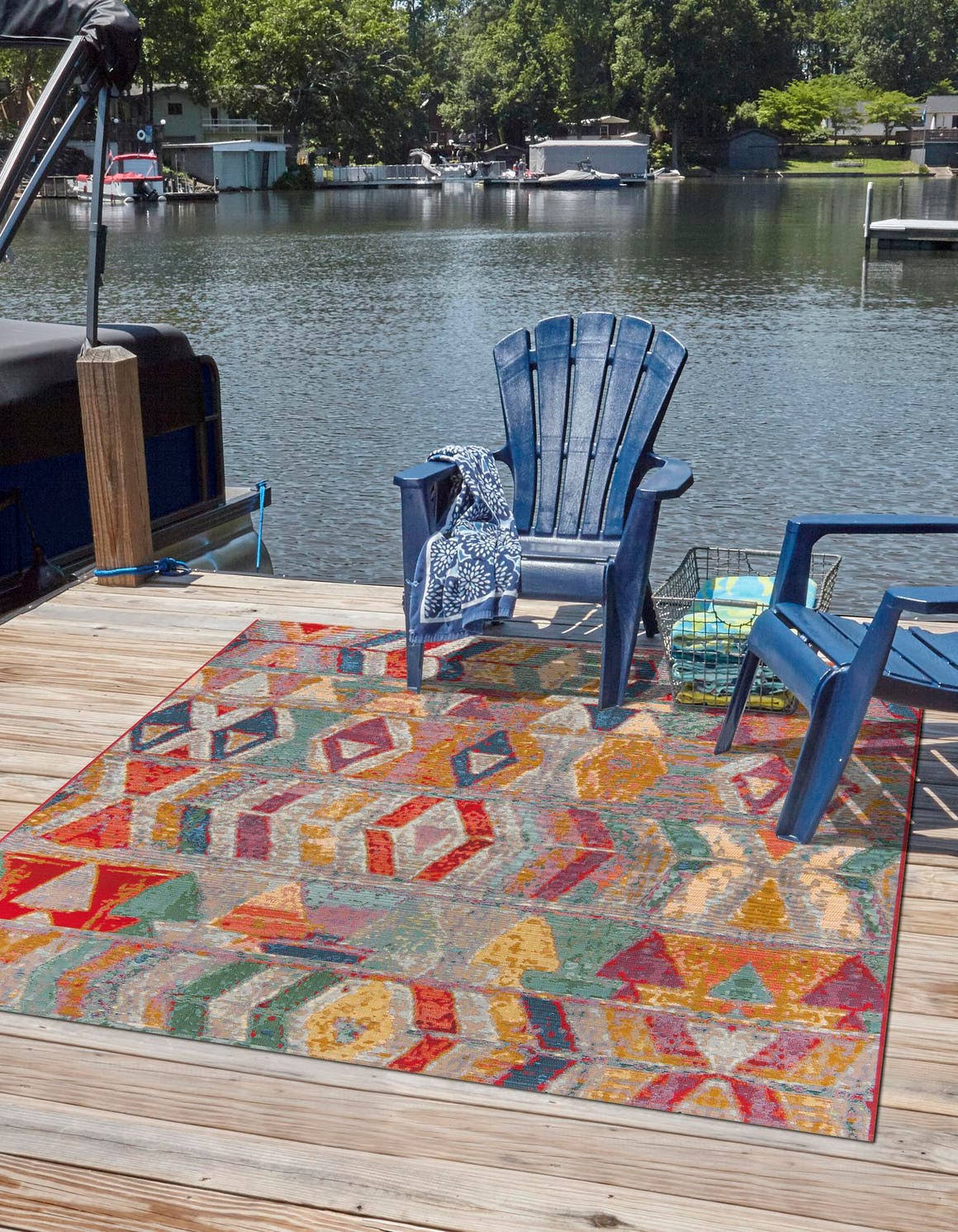 Outdoor Modern 6 ft Square Multi Geometric Area Rug Indoor Outdoor Rug