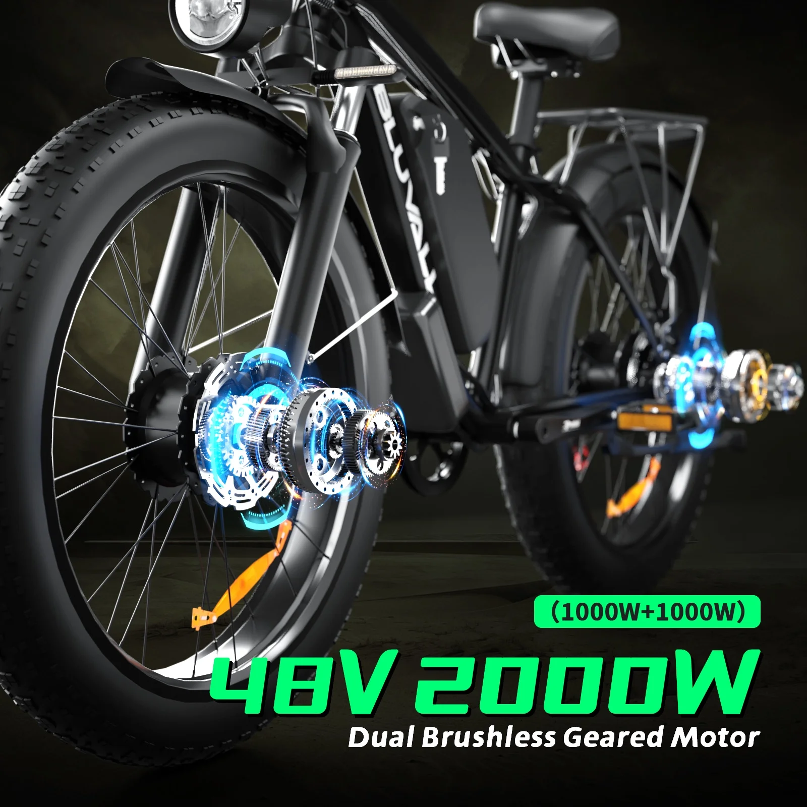 Electric Bike for Adults, 2000W 26'Fat Tire Electric Bike, 35MPH AWD Dual Motor Electric Bicycles, 48V 22.4AH Battery Fast Ebikes Dual Hydraulic Brakes UL 2849(Black) - Image 2