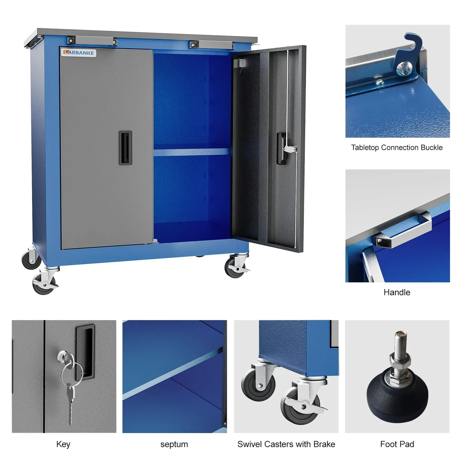 Rolling Tool Chest 5-Drawer Tool Cabinet with Stainless Steel Top Key Lock Heavy-Duty