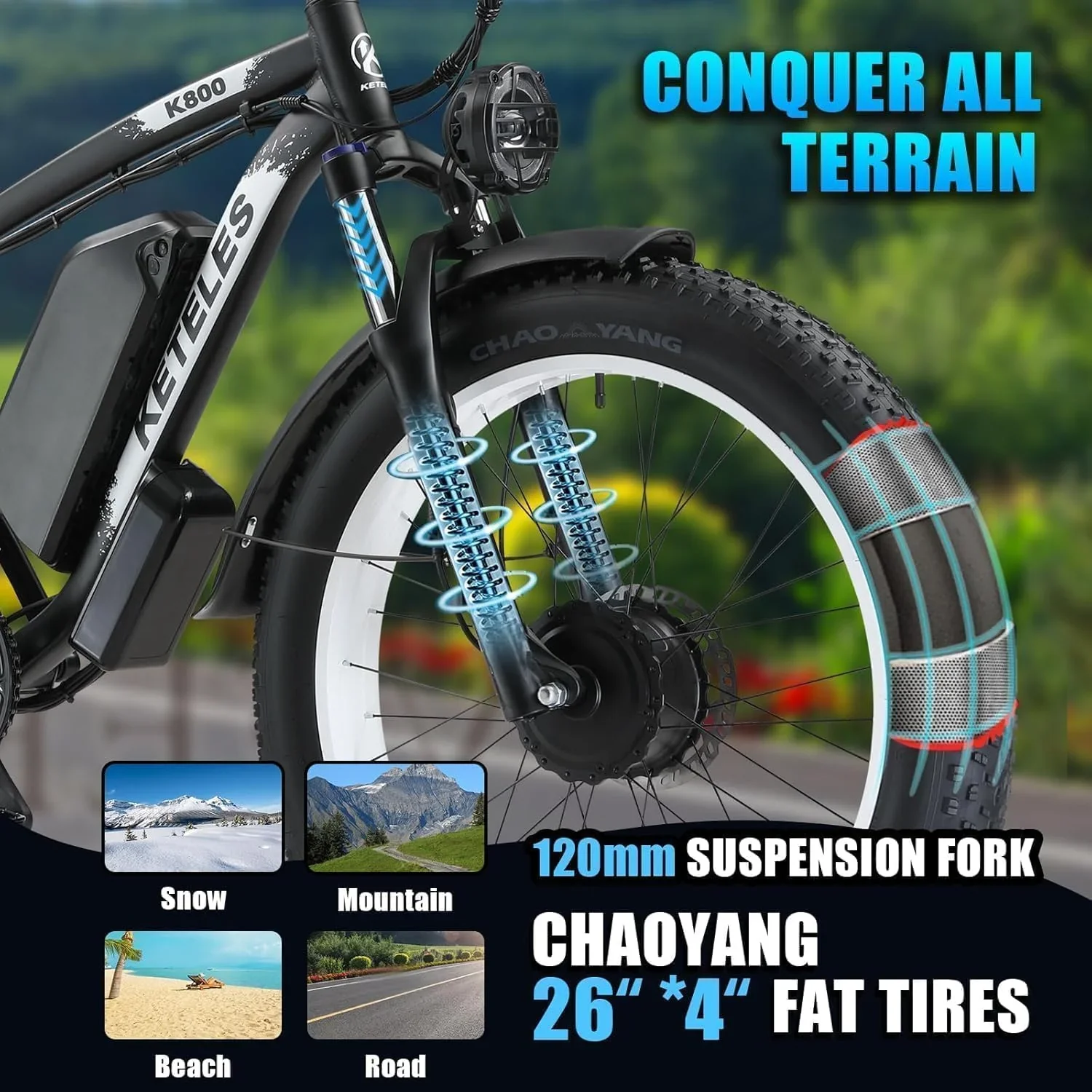 KETELES Electric Bike for Adults, Peak 4000W Dual Motor Ebike，26 Fat Tire Electric Mountain bike,  48V 23AH Removable Battery UL 2849.
