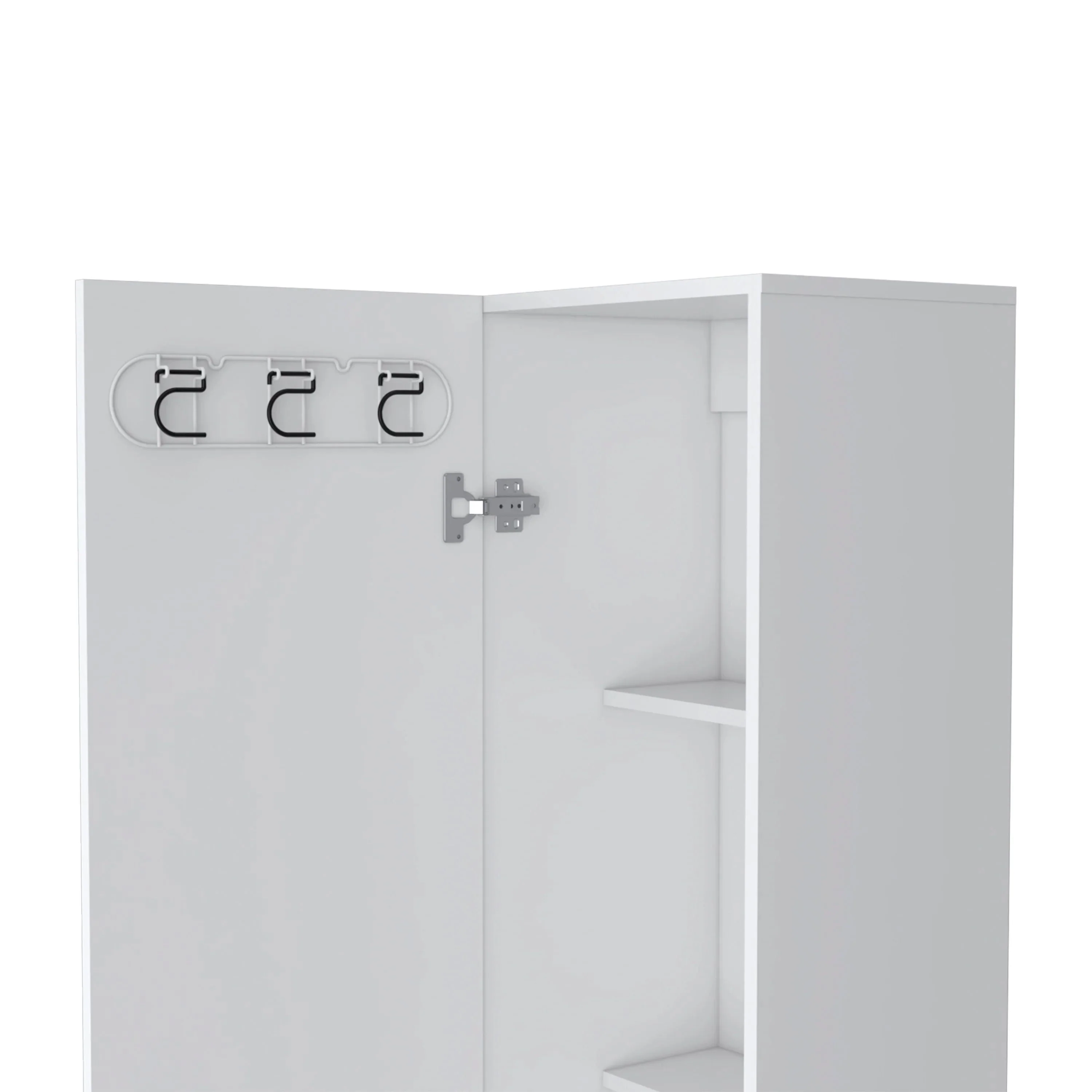 FM FURNITURE Clarno Tall Storage Cabinet, Single Door with Broom Hangers, White