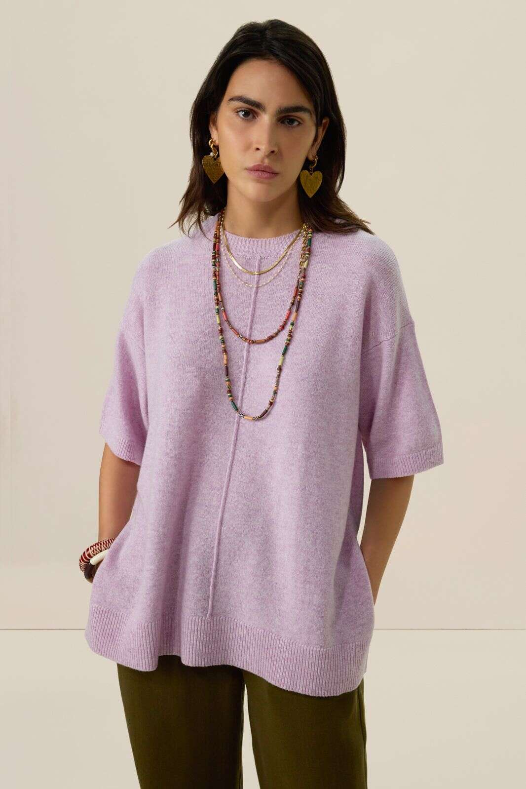 Lila gebreide trui met korte mouwen