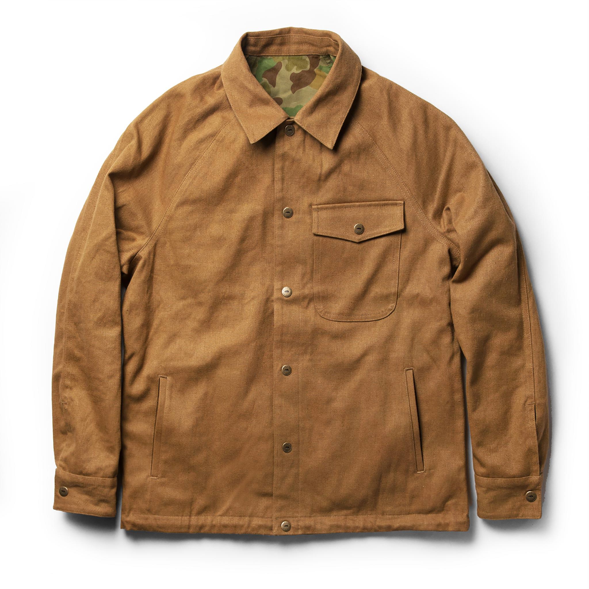 The Taylor Stitch x Gear Patrol Reversible Lombardi Jacket in Arid Camo