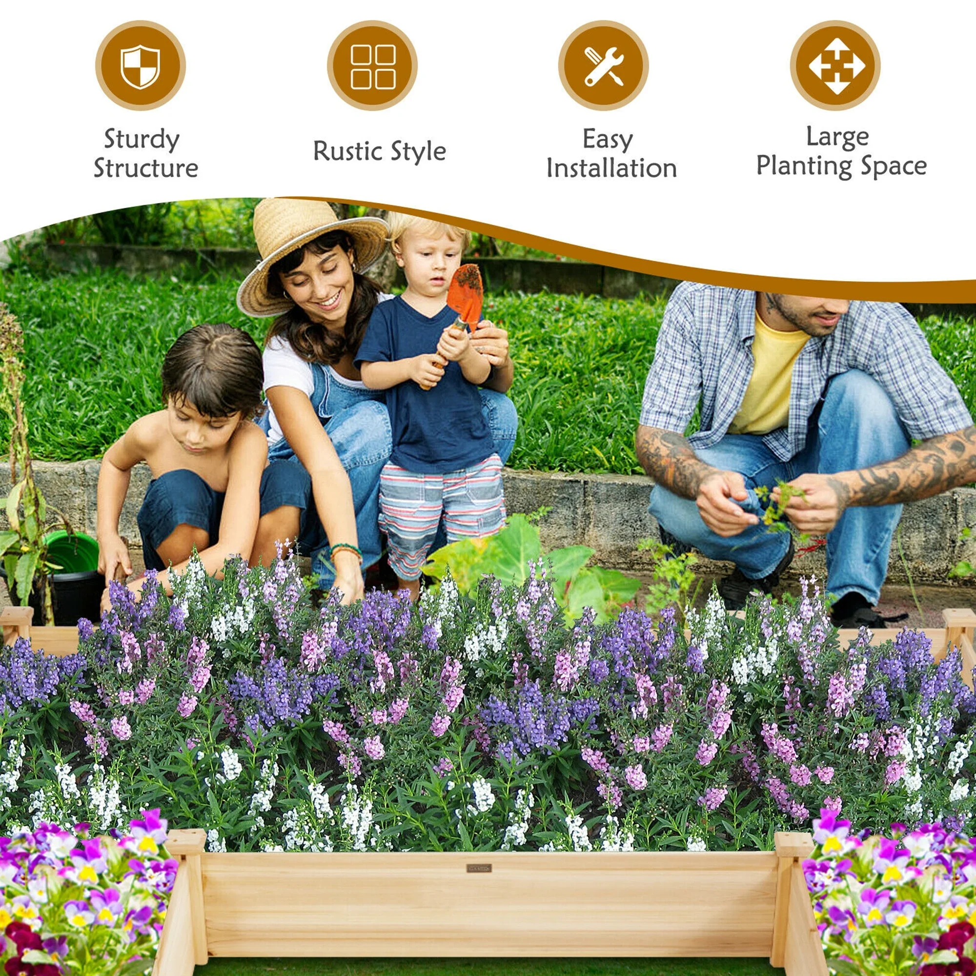 Gymax Raised Garden Bed 92.5x95x11in Wooden Garden Box Planter Container U-Shaped Bed