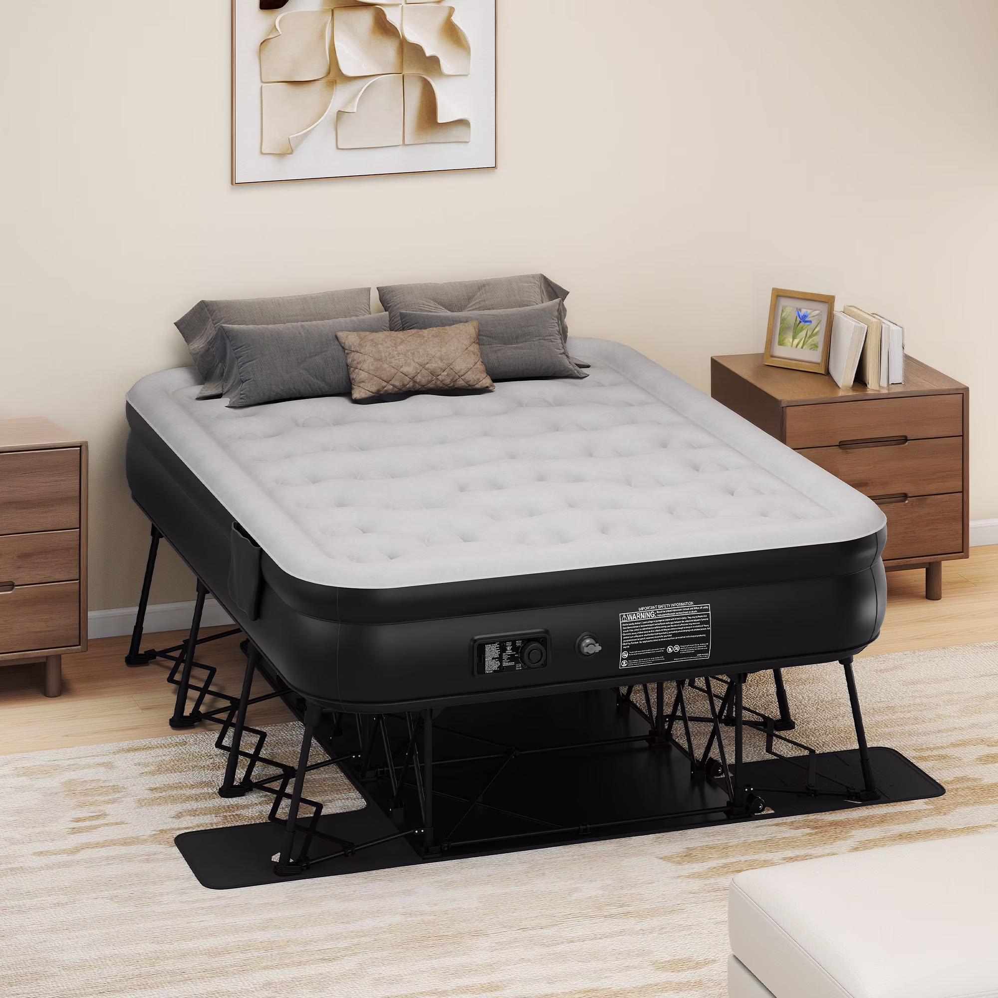 Inflatable Queen Air Mattress with Built-in Pump, Frame, Velvet Surface Portable Storage Case, Khaki(Queen/Khaki) - Image 4