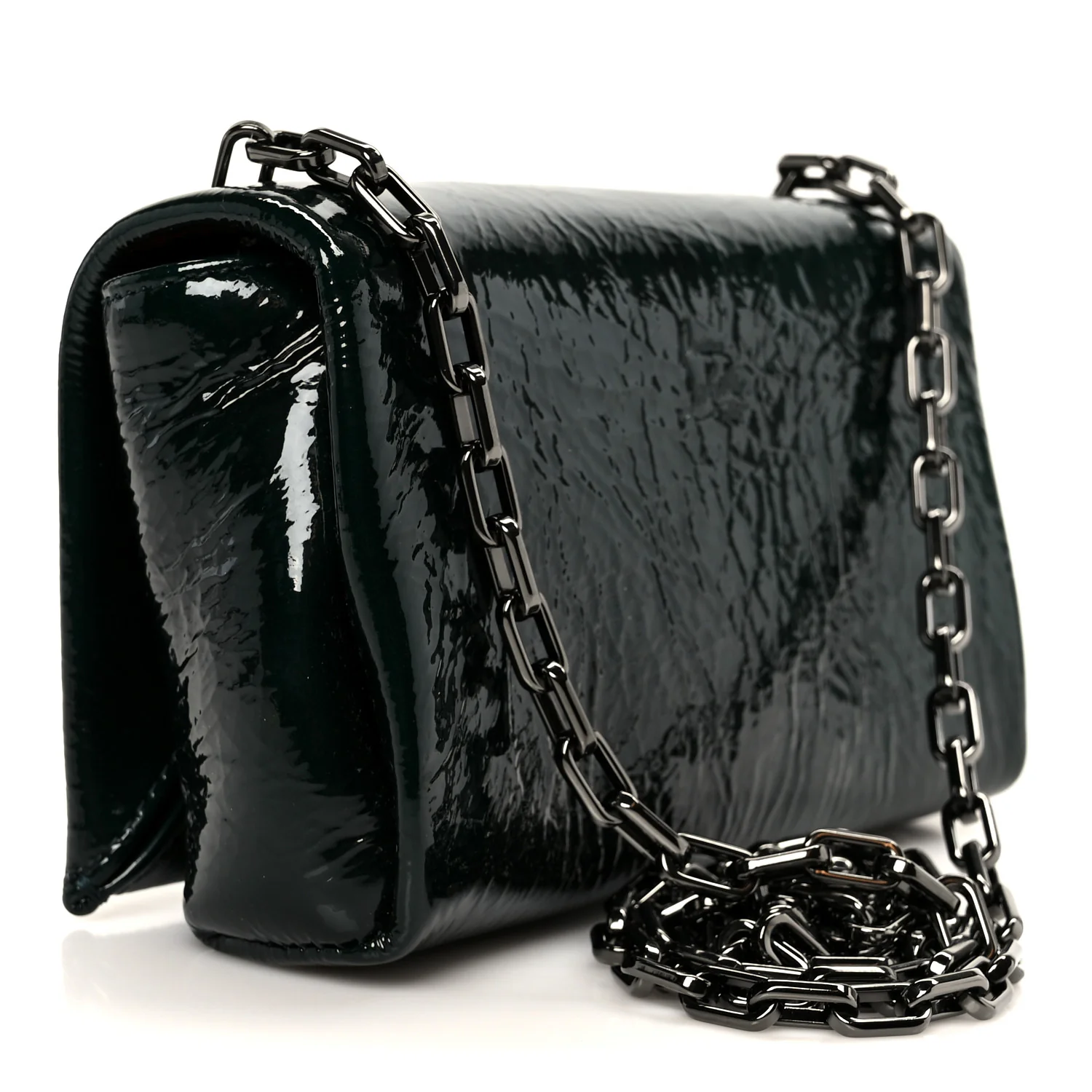 Naplak Patent Calfskin Monochrome Loubi54 Shoulder Bag Green