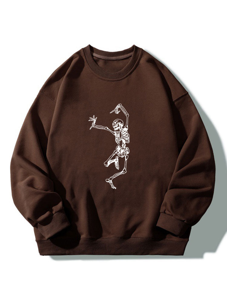 Sweat-shirt décontracté à imprimé squelette dansant