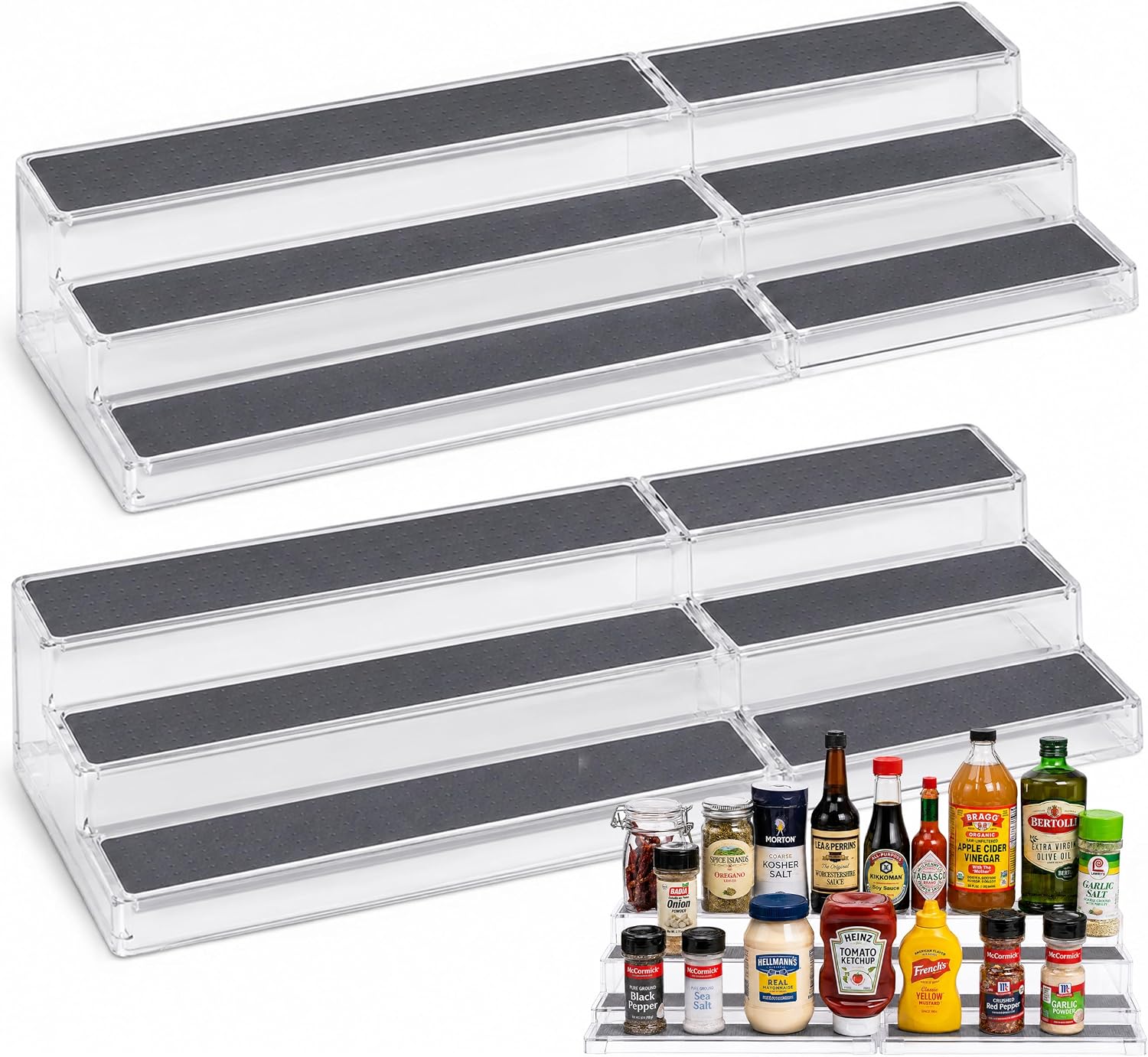 Oizeir 3-Tier Expandable Spice Rack Organizer for Cabinet, Clear