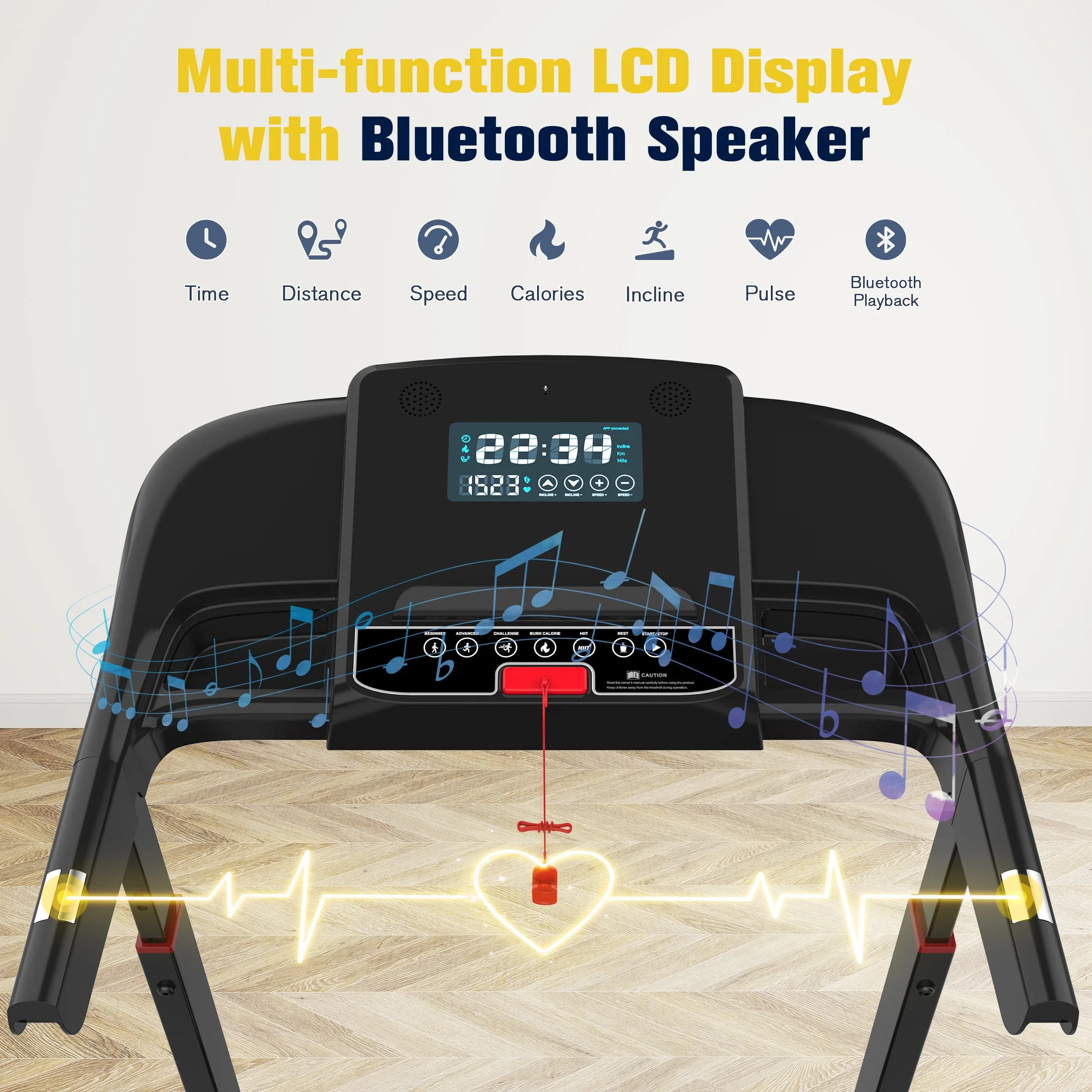 Foldable Treadmill,15% Auto Incline, 350 lb Capacity, Bluetooth, Voice Control, Heart Rate Monitor, for Home Office(Black) - Image 2