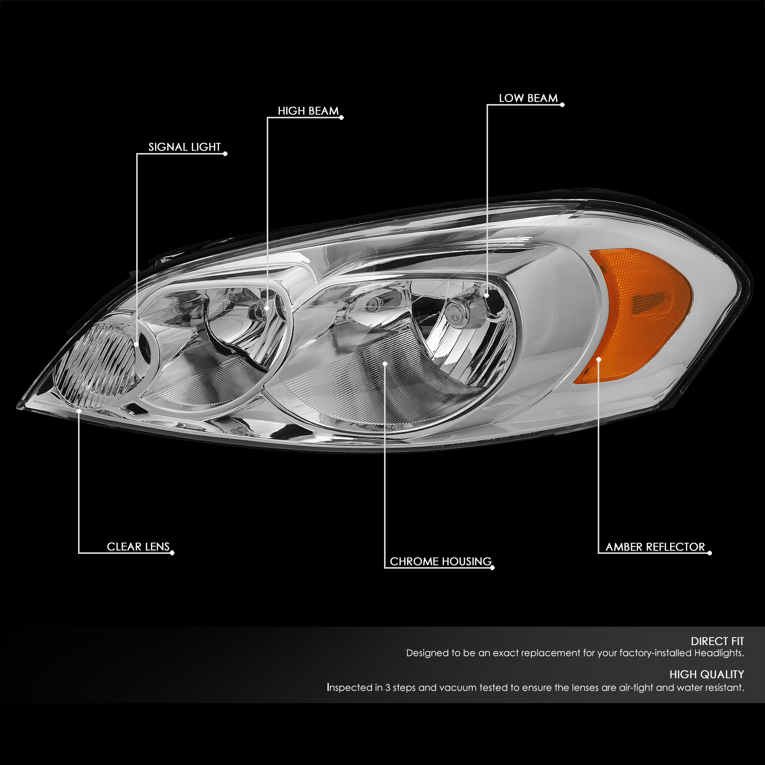 For 06-16 Chevy Impala Monte Carlo Chrome Amber Corner Headlight Lamp Pair - Image 6