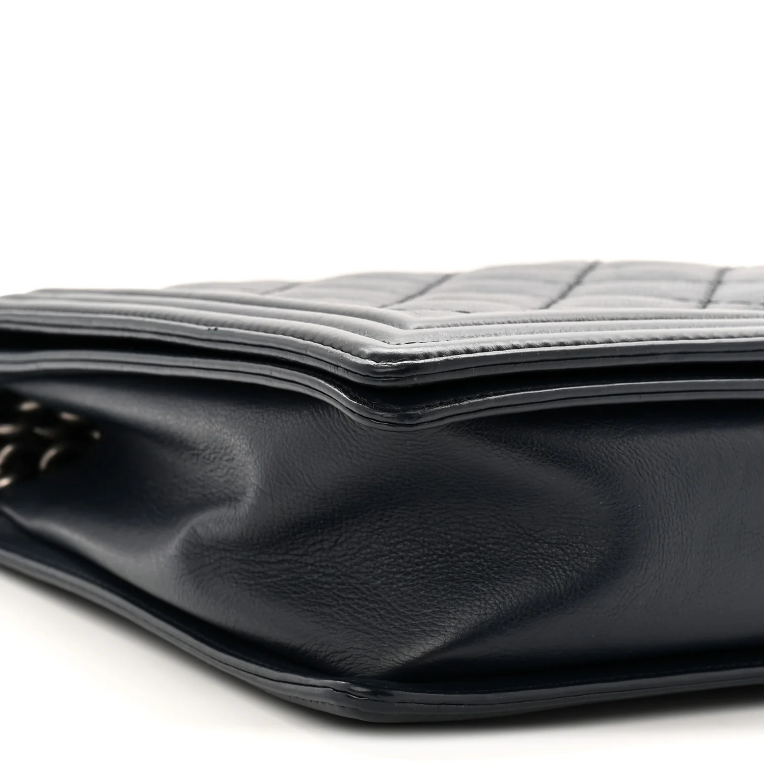 Calfskin Double Stitch Large Boy Flap Navy Blue