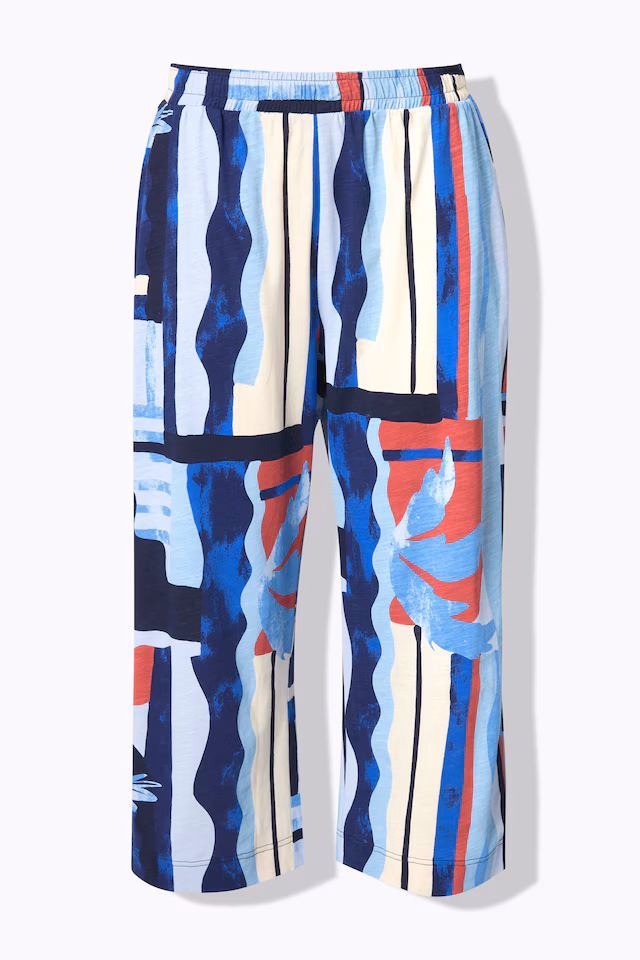 Eco Cotton Abstract Palm Print Elastic Waist Culottes