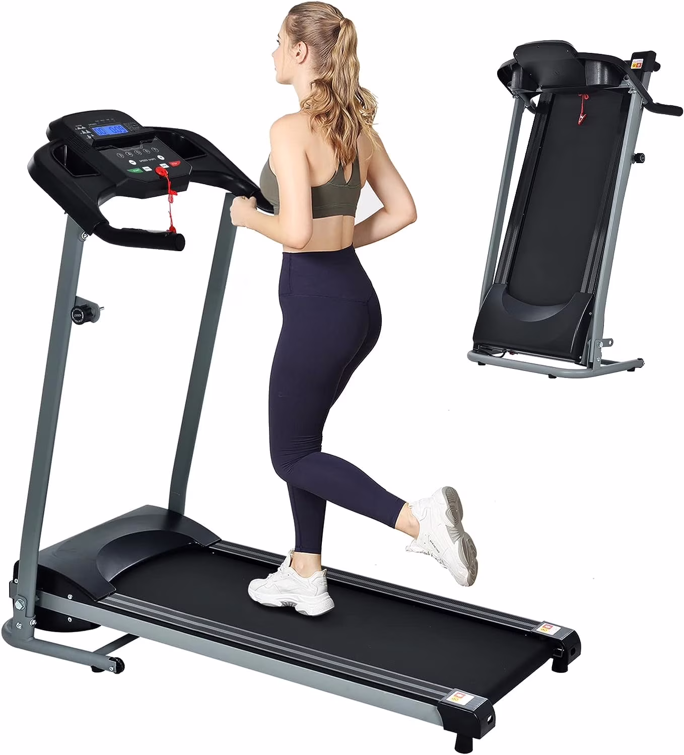 Electric Treadmill with LCD for Home Foldable 2.5HP 12KM/H, Cup Holder Heart Rate Sensor, Cardio Exercise Machine, Walking Running Machine for Indoor Home Gym Exercise Fitness, Black(Black)