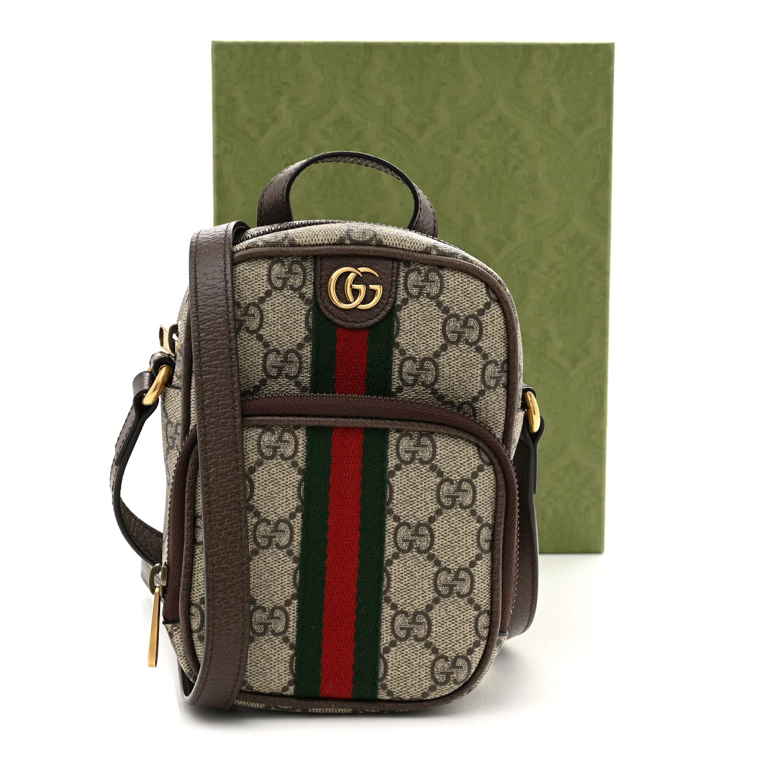 GG Supreme Monogram Web Mini Ophidia Double Zip Messenger Bag Beige New Acero