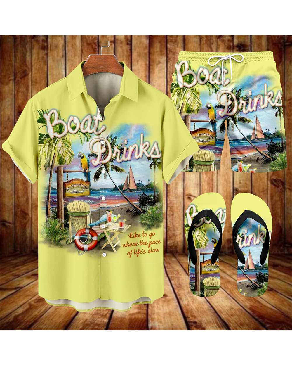 Ensemble trois pièces Suitmens pour homme, imprimé vacances à Hawaï, chemise 062