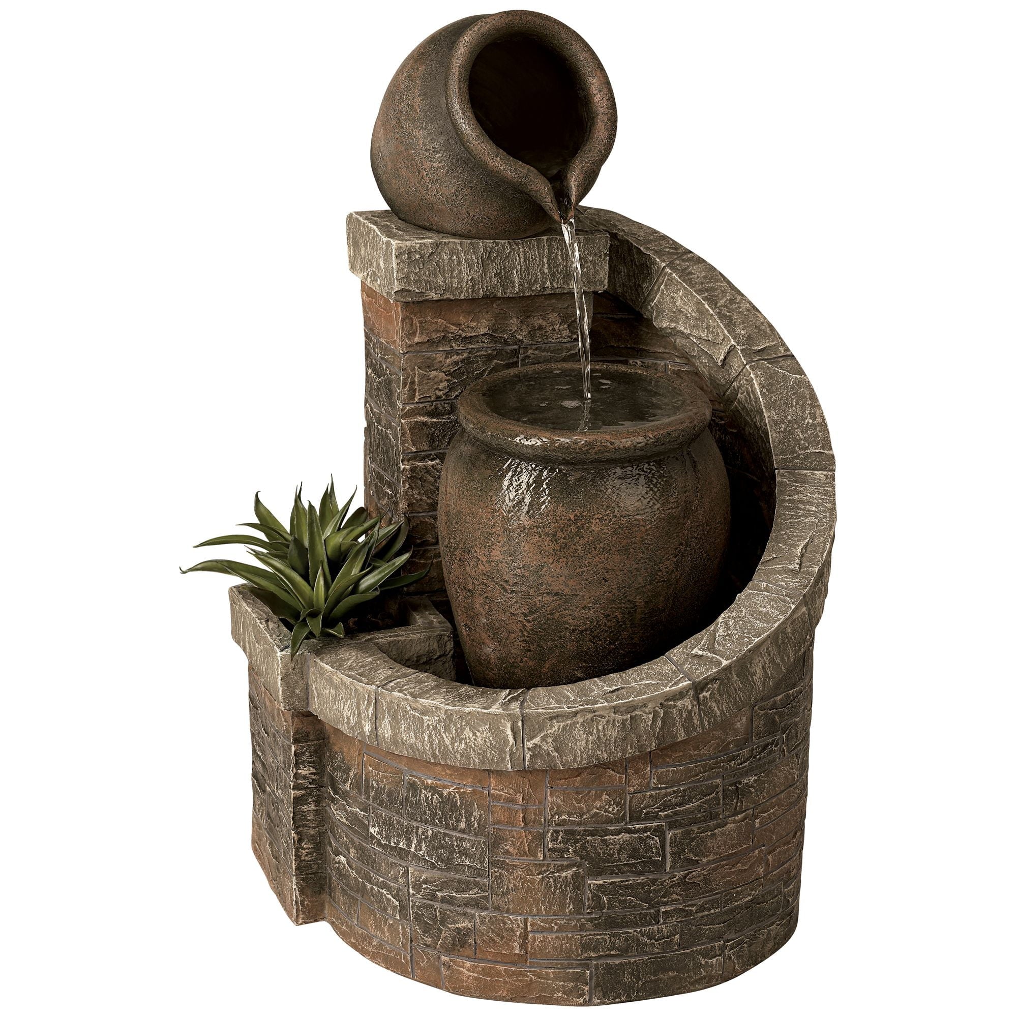 Two Jug 35 High Large Rustic Indoor Outdoor Decor Faux Stone Floor Fountain with Light LED Outside Garden Patio