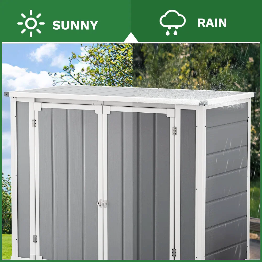 Shed and Outdoor Storage, 41 Cu.Ft Small Outdoor Resin Shed with 3 Doors Floor, 306GAL Deck Box Waterproof Plastic Tool Storage Shed for Cushion Lawn Mower Garbage Cans(Gray) - Image 4
