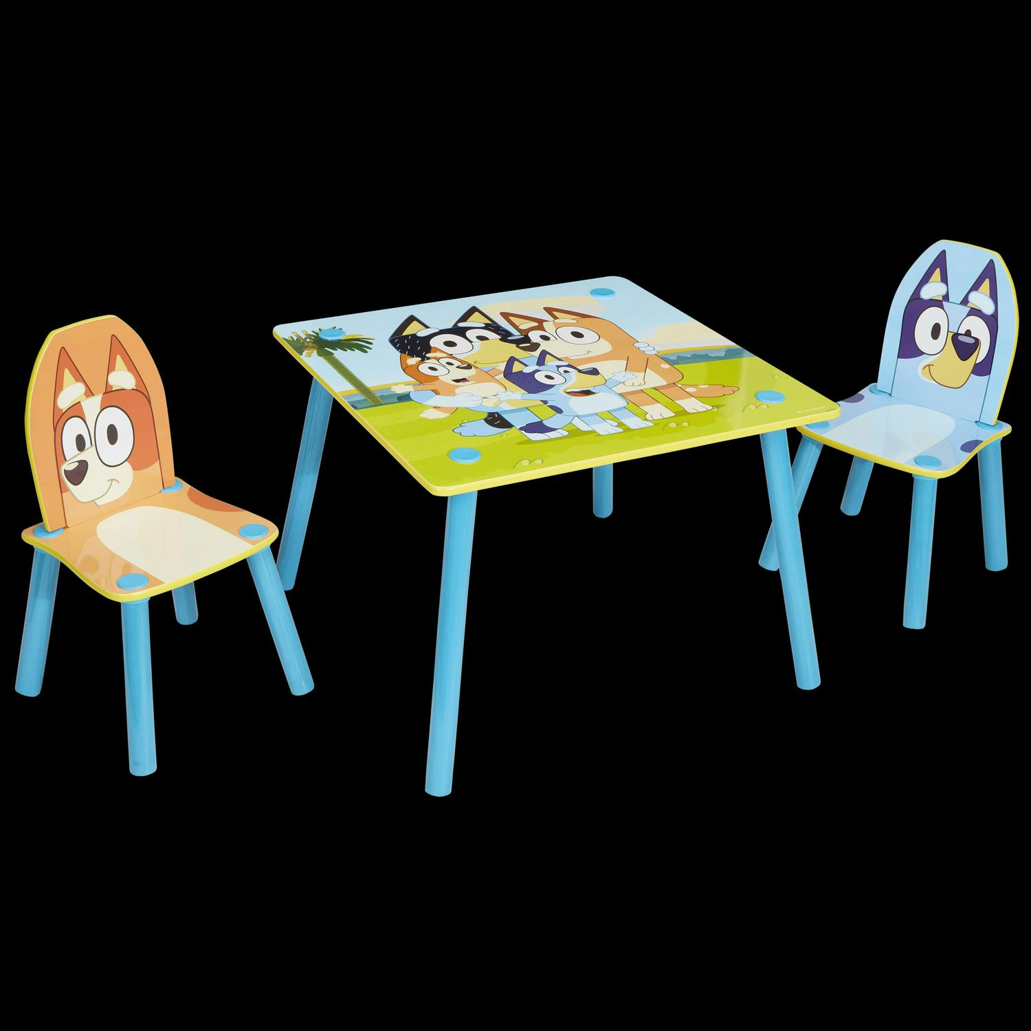 Bluey. Wooden Kids Table and 2 Chairs Set. 23.2 x 23.2 x 17.1 in Bluey and Bingo Chairs. Preschool. 18 M+