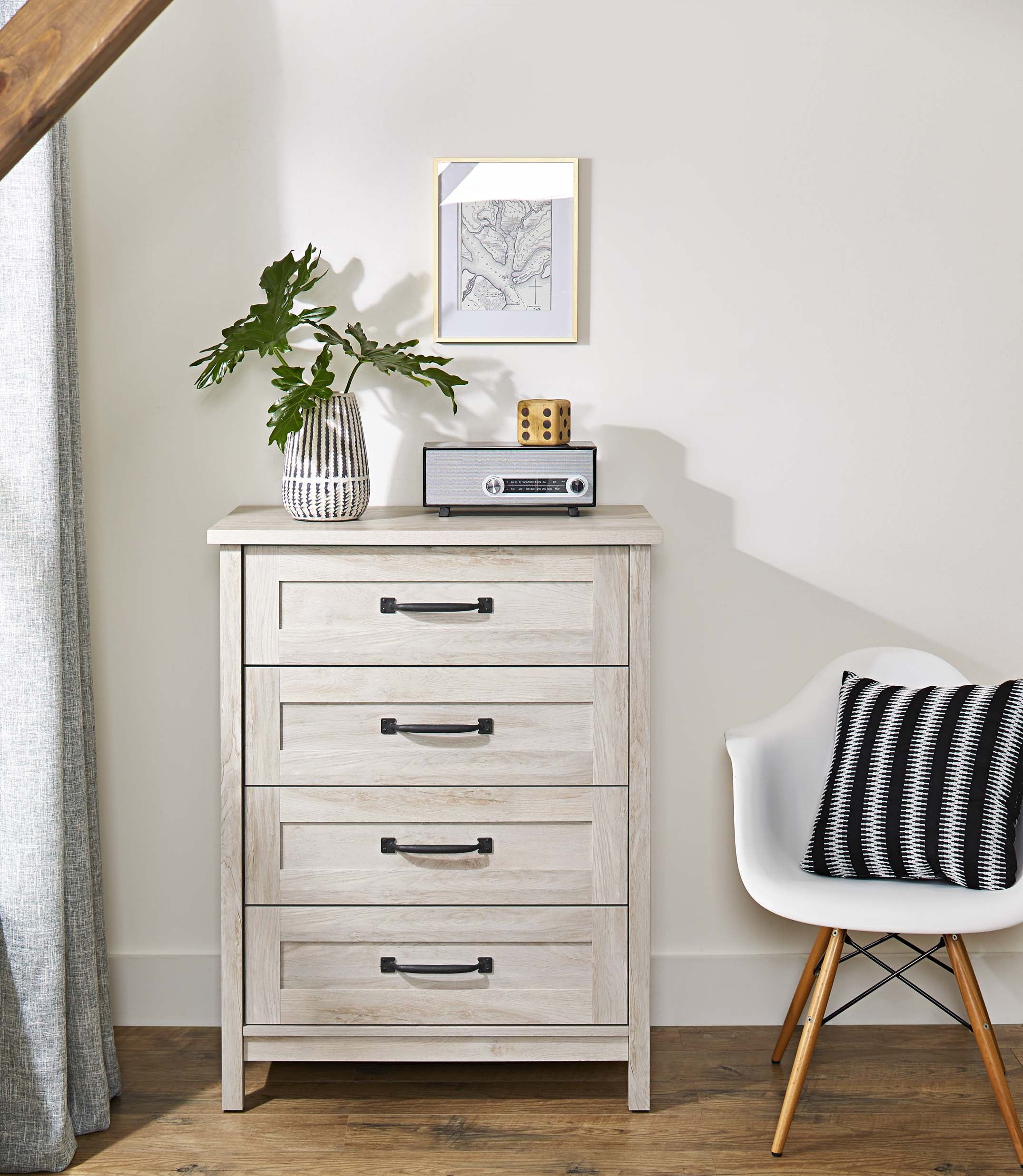 Better Homes & Gardens Modern Farmhouse 4-Drawer Dresser, Rustic White Finish