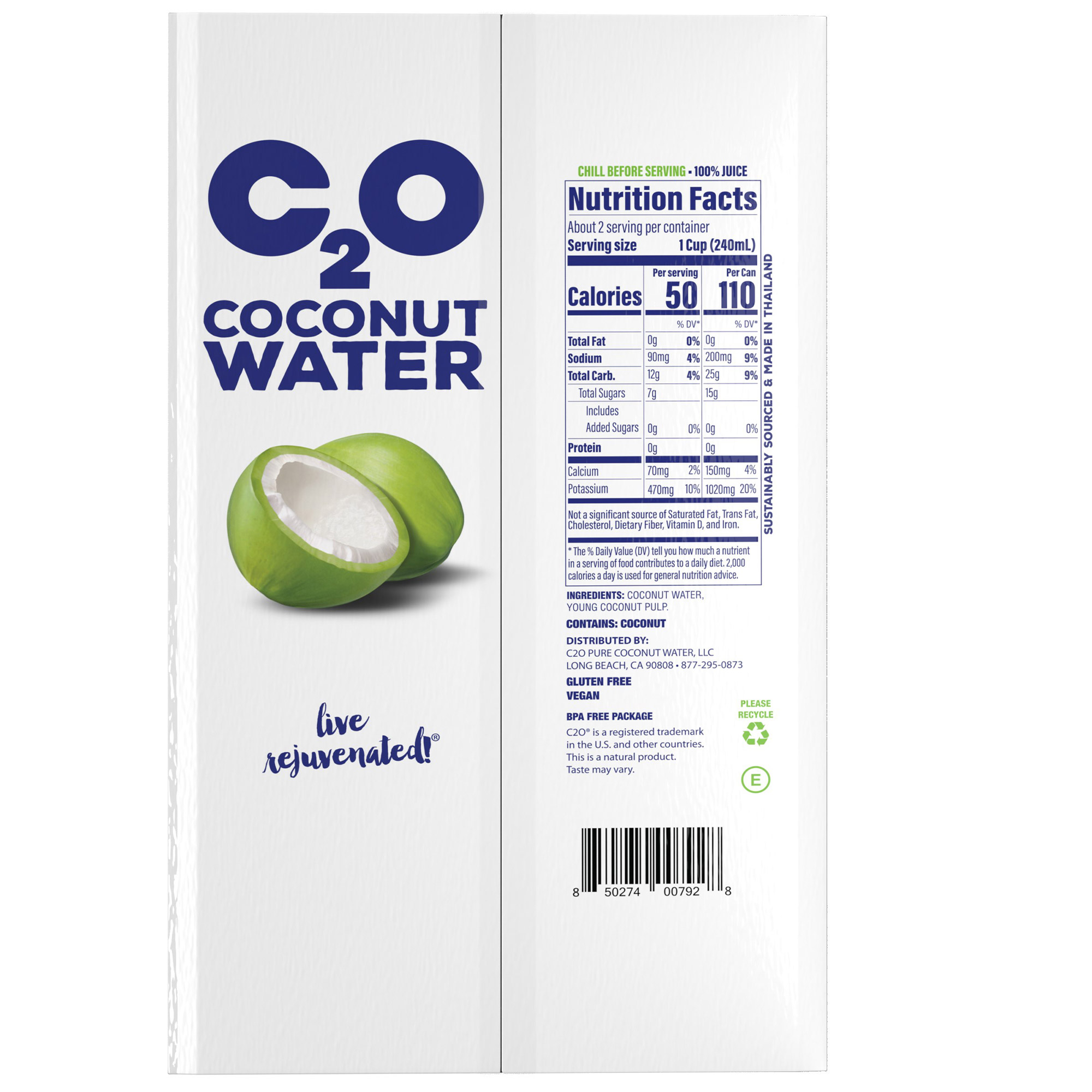 C2O Coconut Water Hydration Pack with Pulp, Original, 17.5 Fl Oz, 15 - Count
