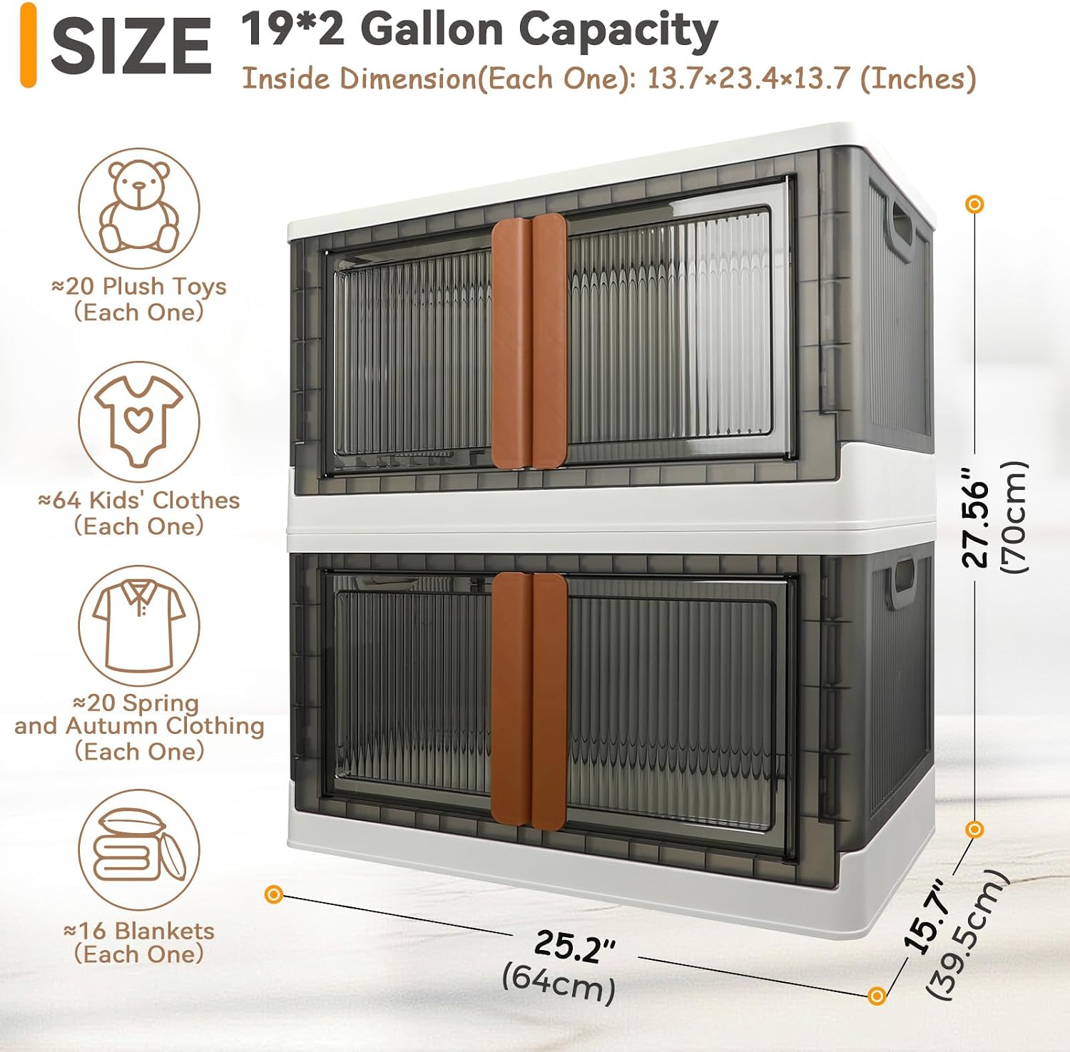 Storage Bins, Cabinet with Lids, Extra Large Useful Box, 19 Gallons (72L) Capacity (Each One), 2 Packs, Collapsible, Transparent, Home Organizer