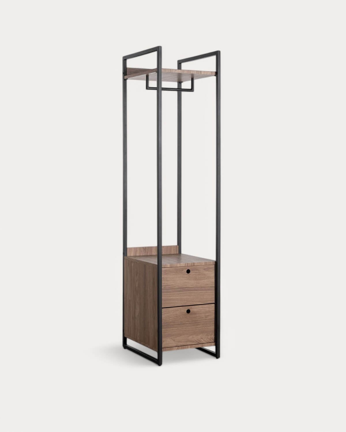 Mirey - Perchero de Pie con dos Cajones de Metal y Madera (180x40 cm) Mirey
