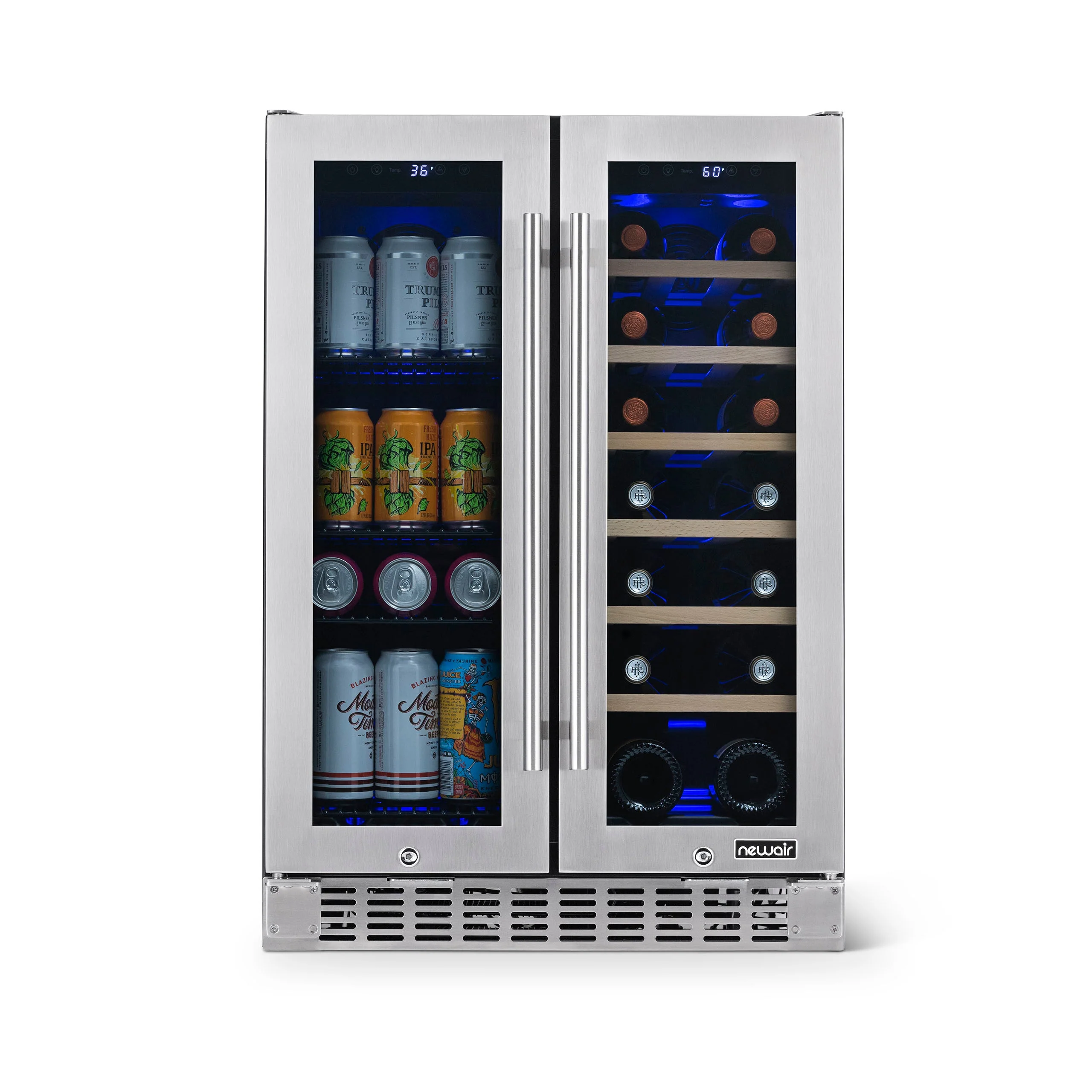 Newair 58-Can, 18-Bottle Premium Built-in Dual Zone Beverage Fridge - 24