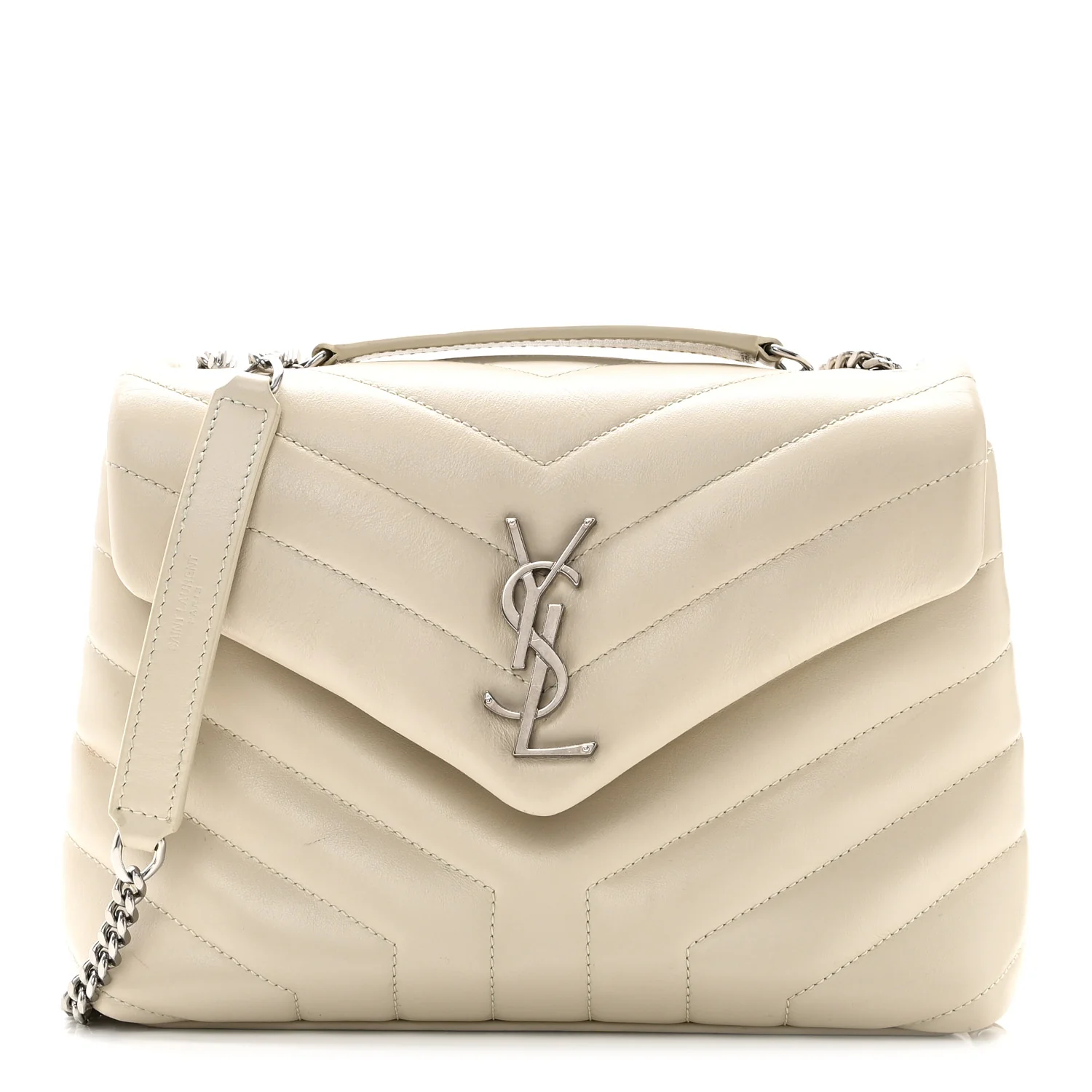 Calfskin Y Quilted Monogram Small Loulou Chain Satchel Ivory