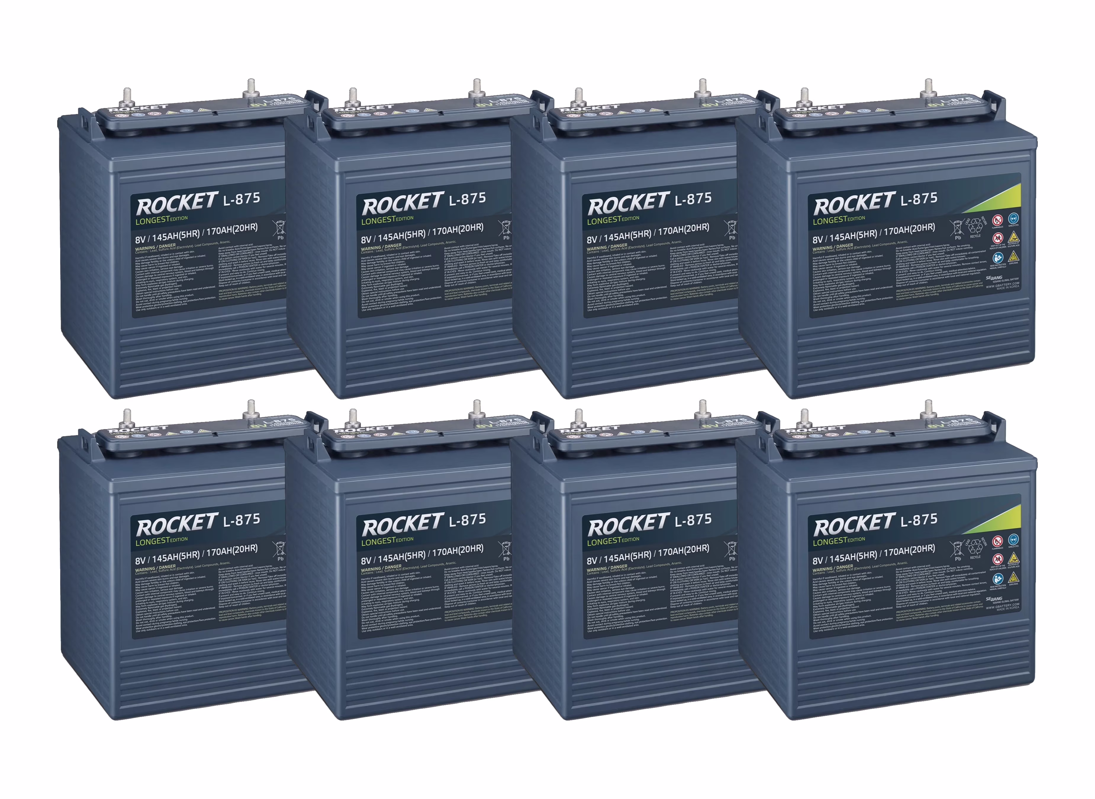 L-875 170Ah 8V Golf Cart Battery Replaces Trojan T-875 (Set of 8)