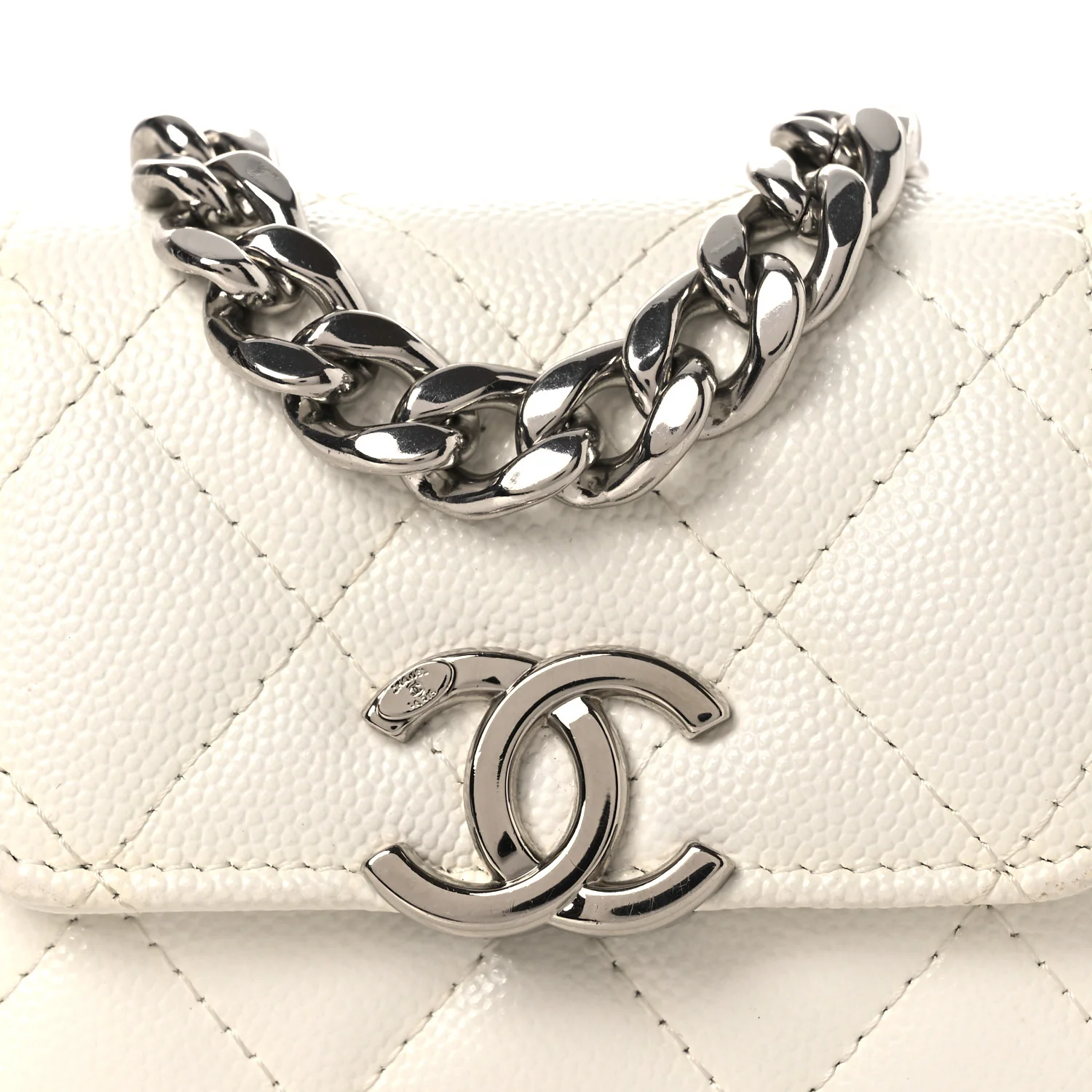 Caviar Quilted Enamel Coco Clutch With Chain White