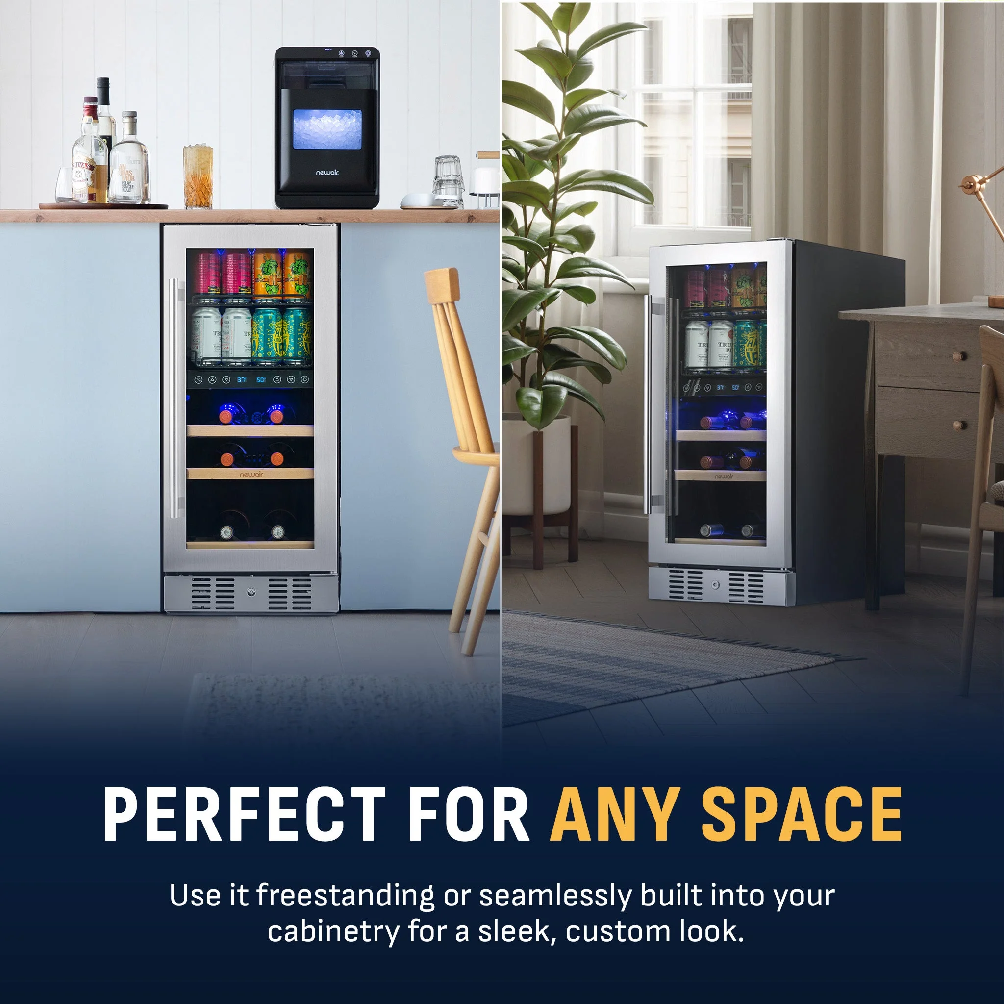 Newair 48-Can, 9-Bottle Built-in Dual Zone Beverage Fridge - 15