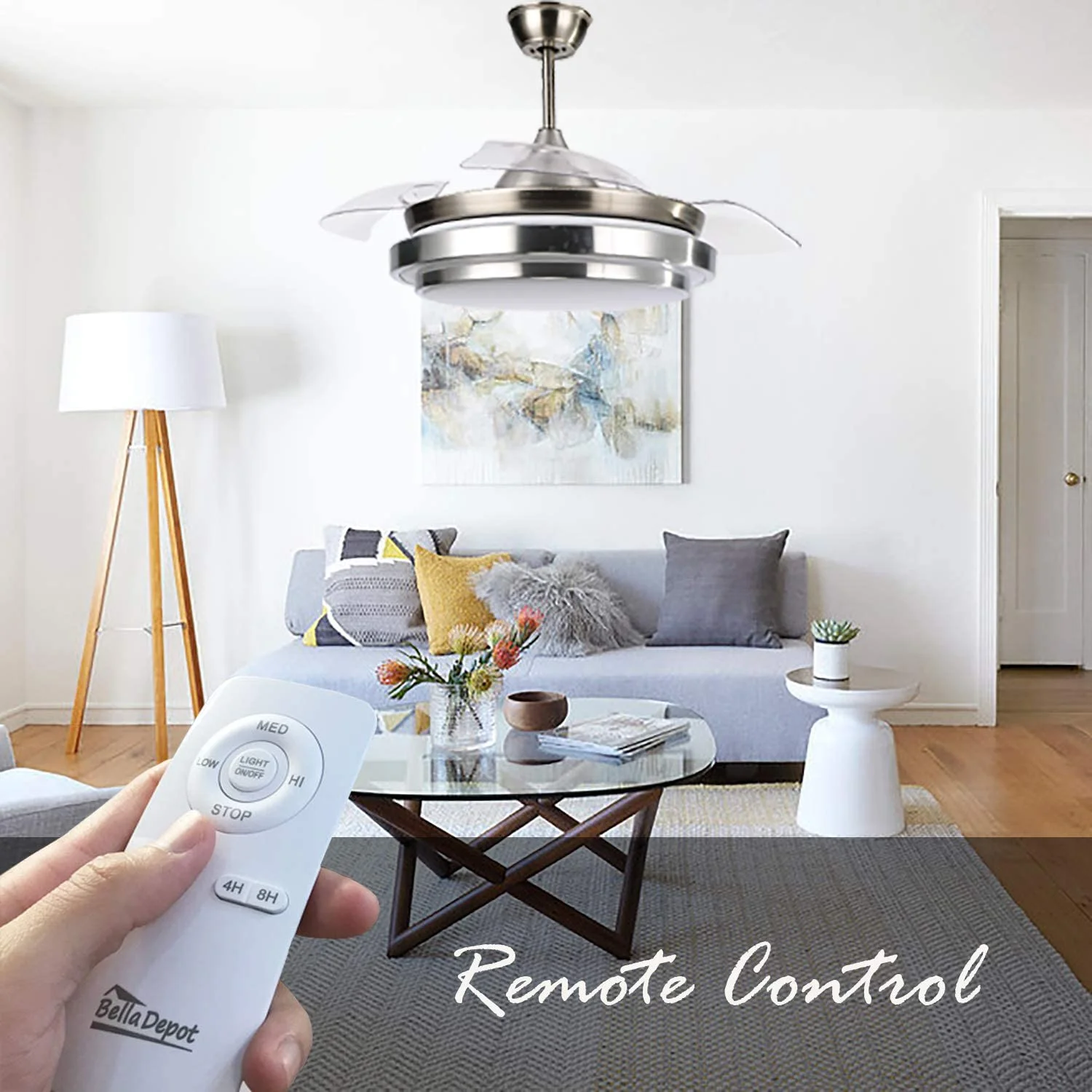 42" Retractable LED Ceiling Fan with Remote Control and Light Kit Included